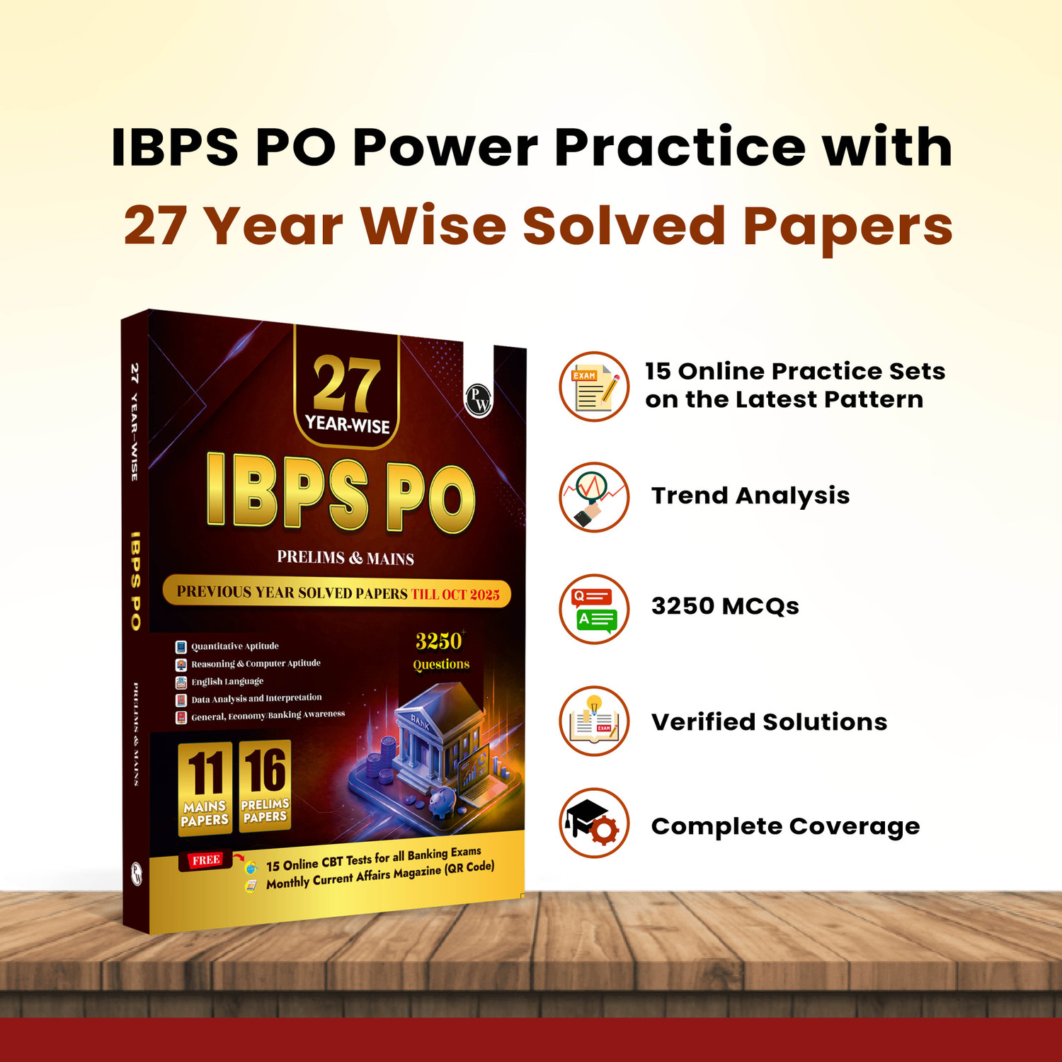 Image of PW IBPS PO 27 Year-wise Prelims & Mains Previous Year Solved Papers Till Oct 2025 For Exam 2026-27