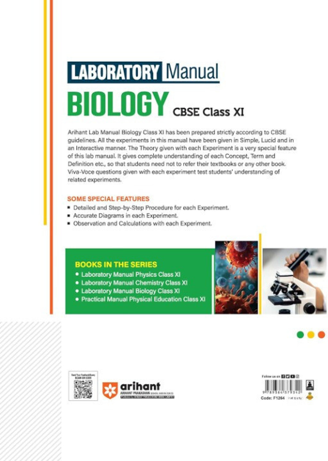 Image of Arihant Laboratory Manual Biology for CBSE Class XI (11th) | Complete Practical Book with Experiments, Viva Voce Questions & Answers | NCERT Compliant Lab Book