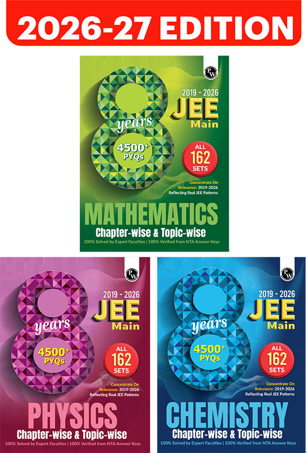 Image of PW JEE Main 8 Years (2019-2026) PYQs Physics, Chemistry, Maths