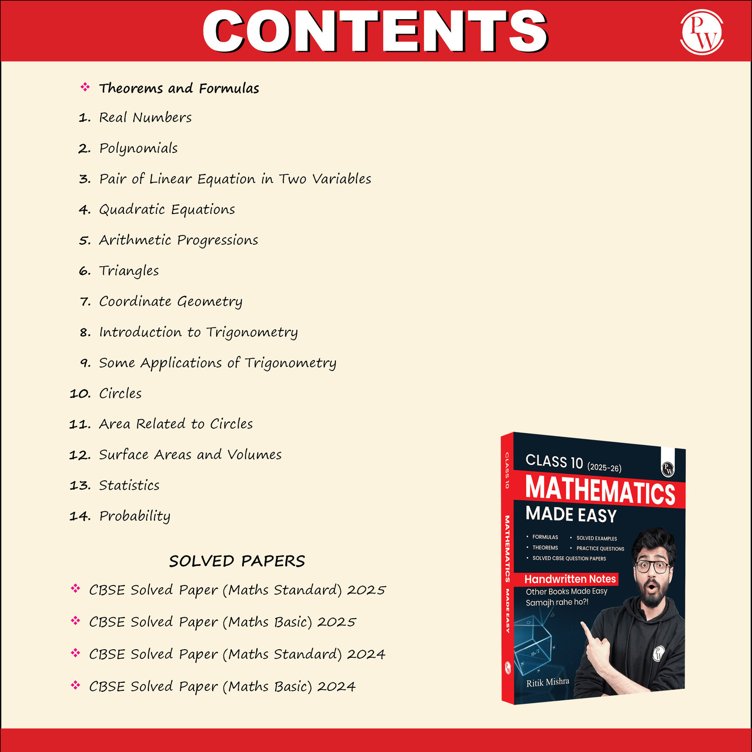 Image of PW Class 10 Maths Made Easy Handwritten Notes By Ritik Mishra For Board Exams