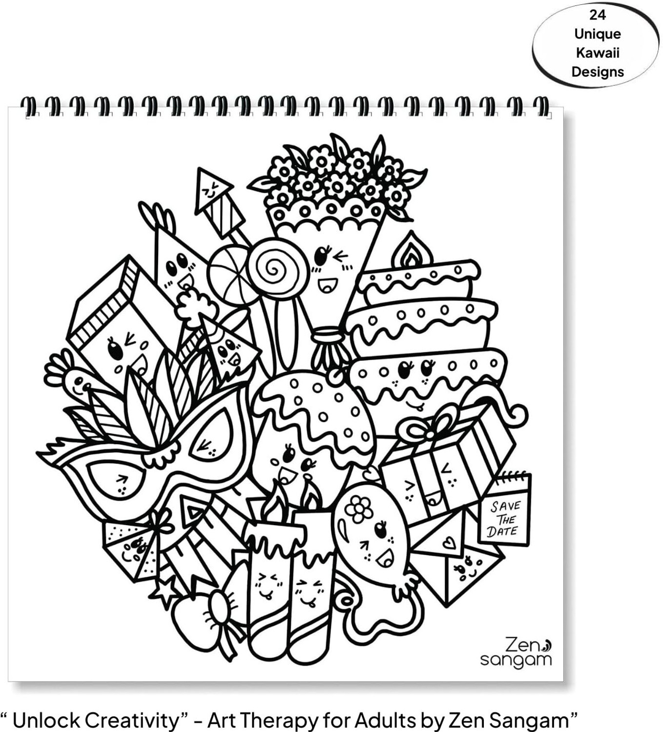 Image of Zen Sangam Cute Kawaii Doodles Colouring Book for Kids and Beginners a€ inch 24 Unique Daily Object Doodles