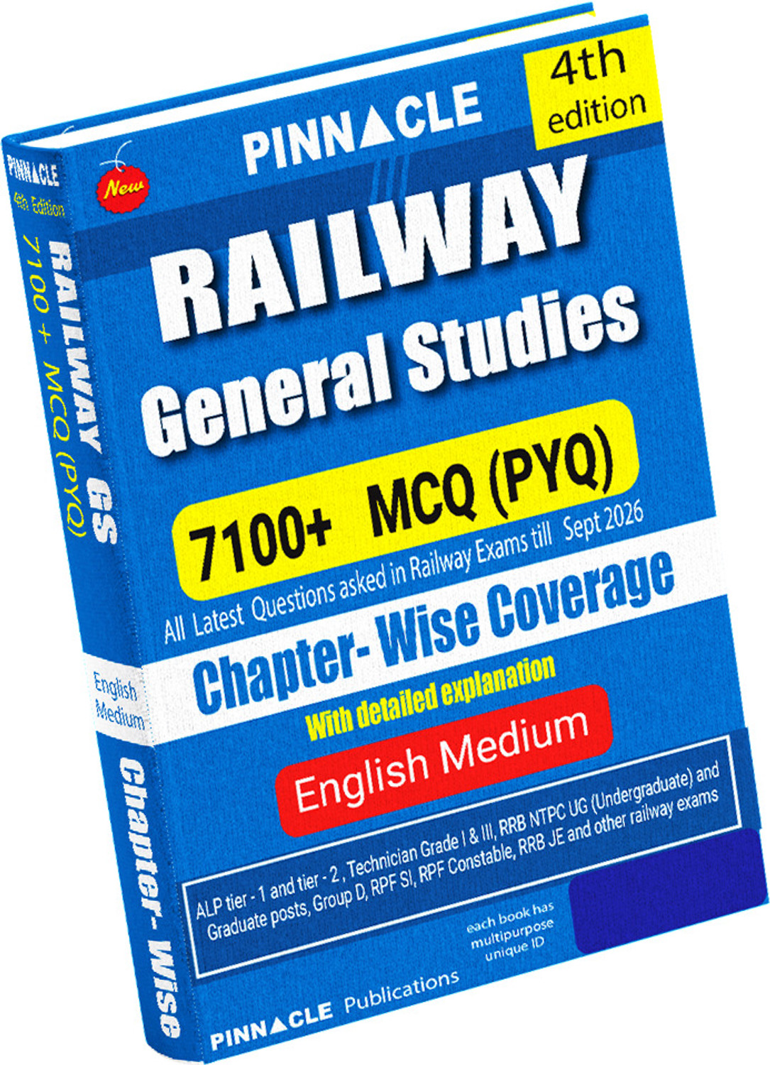 Image of PINNACLE PUBLICATIONS Railway General Studies book 2027 | 7100+ Chapterwise MCQs (PYQ) with Detailed Explanations | English Medium | 4th Edition | Updated till Sep 2026 (Paperback, Pinnacle Publications)