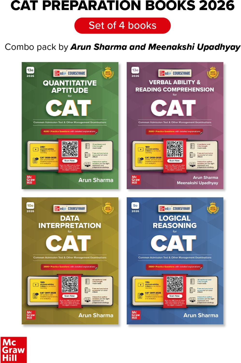 Mcgraw CAT 2026 Exam Books Combo by Arun Sharma (QA, VARC, Pack of 4