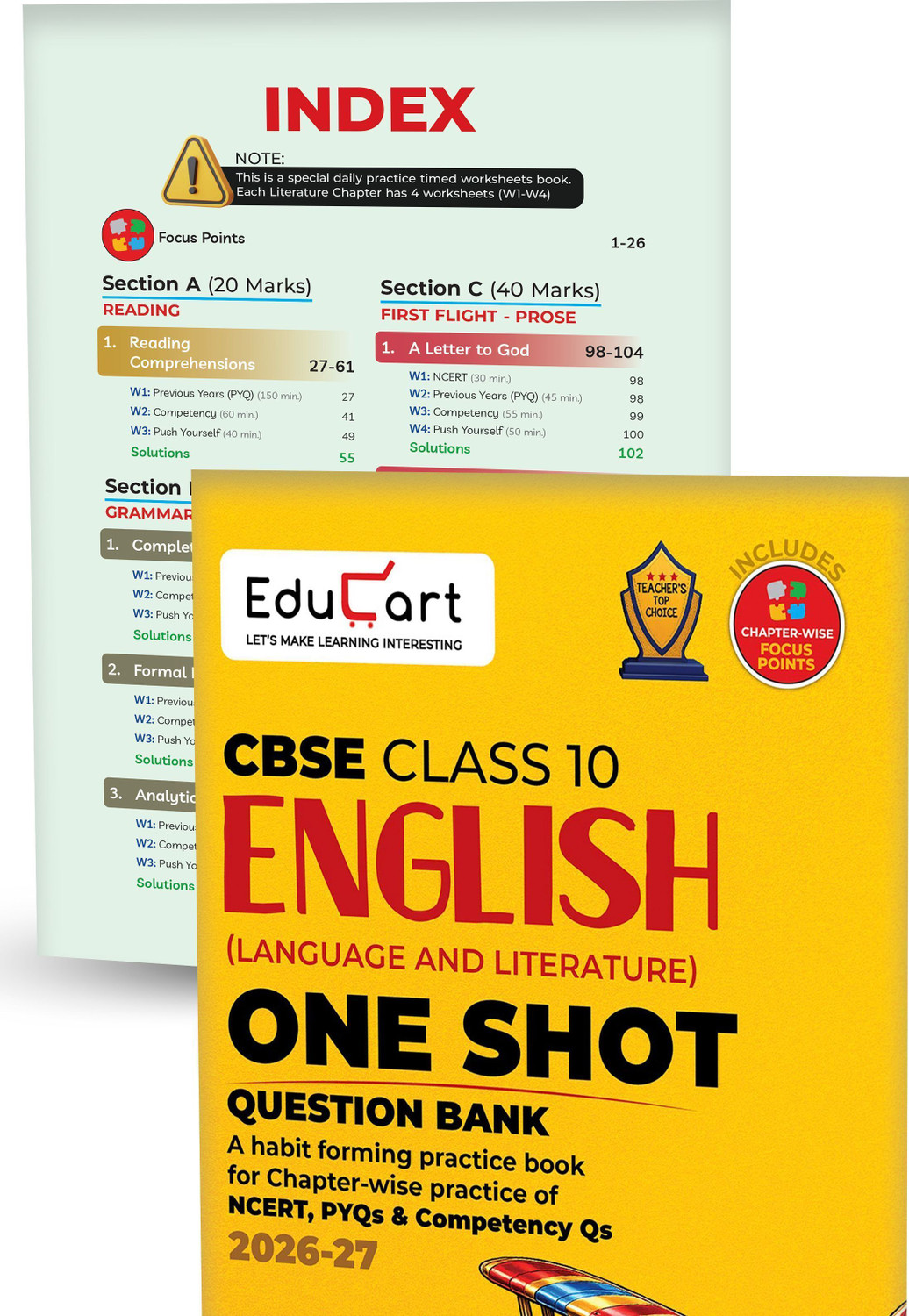 Image of Educart CBSE Class 10 One Shot Question Bank Bundle 2026�27 | Science, Maths Standard, English & SST | Chapterwise NCERT Qs, PYQs & Competency-Based Qs | CBSE 2027 Exam - Class 10 One Shot Question Bank 2027