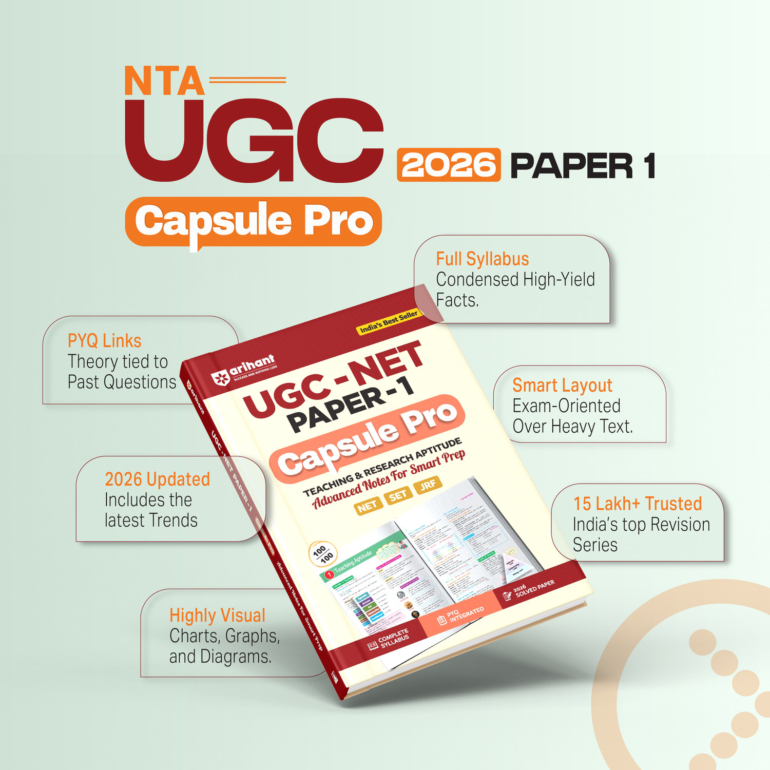 Image of Arihant UGC NET /JRF /SET Paper 1 Capsule Pro | Teaching & Research Aptitude | Complete Syllabus, PYQs & 2026 Solved Paper | Advanced Notes for Smart Prep