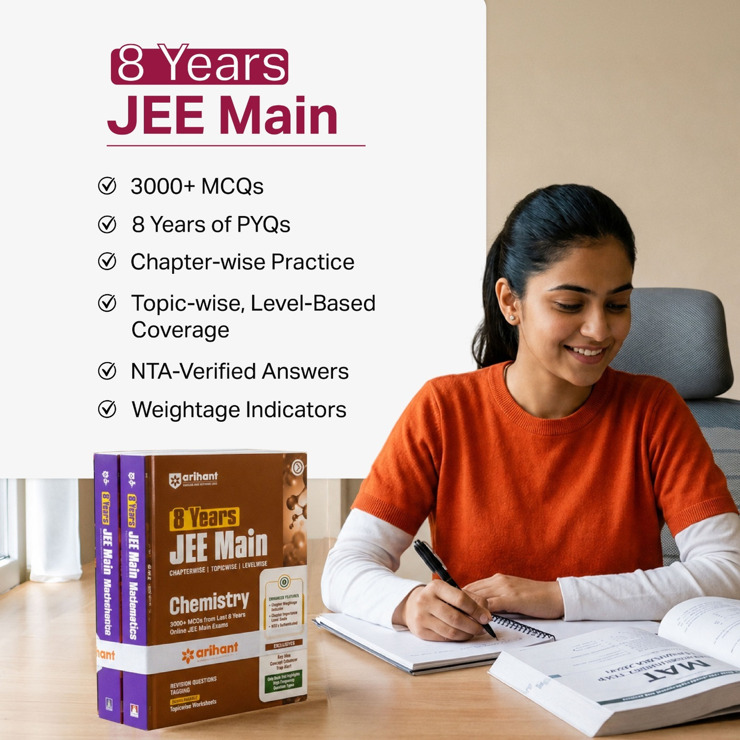 Image of Arihant 8 Years JEE Main Chemistry Chapterwise, Topicwise & Levelwise 3000+ PYQs | NTA Authenticated Solutions, Revision Questions & Downloadable Worksheets | Only Book that Highlights High-Frequency Question Types