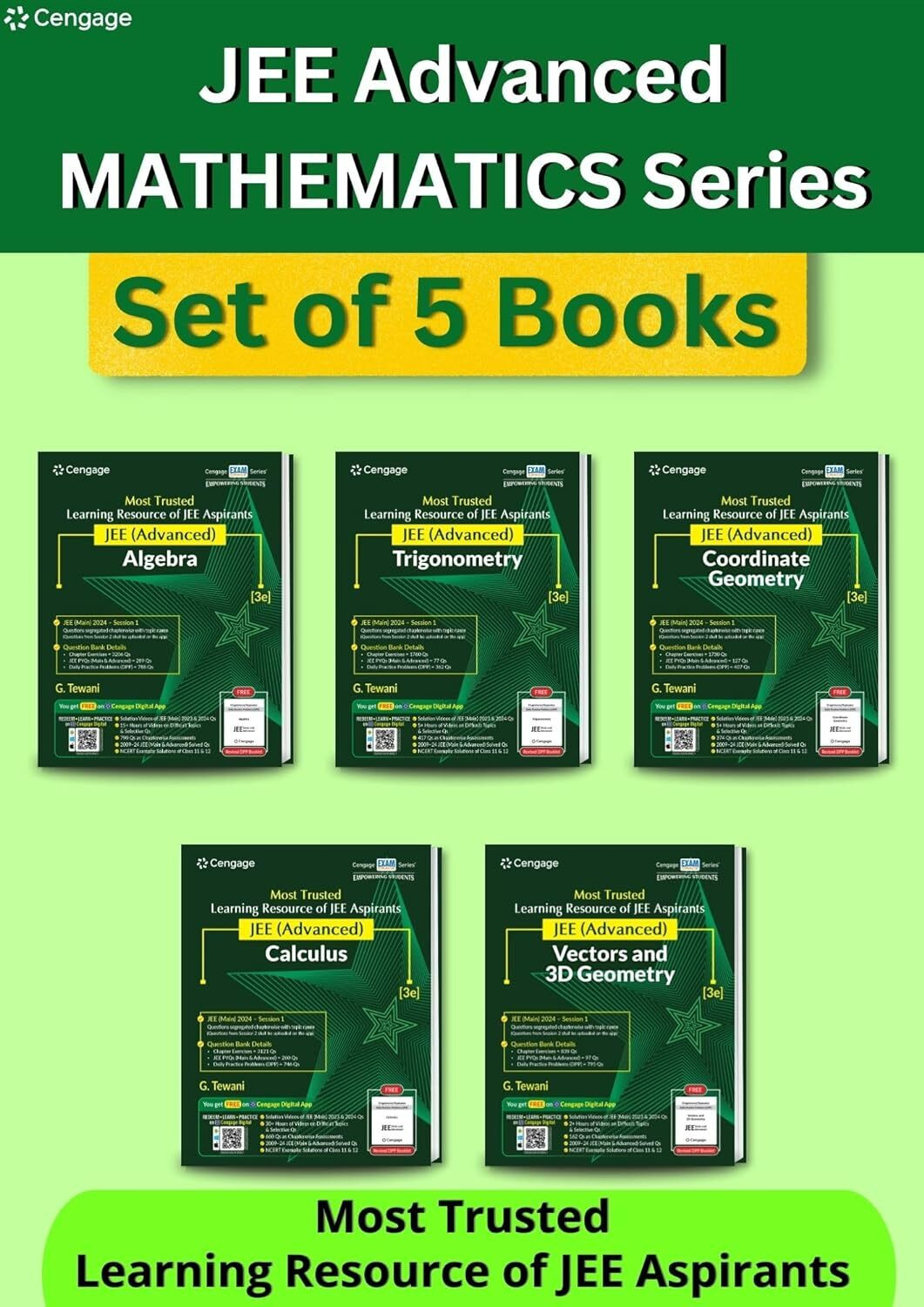 Image of Mathematics Combo for JEE Advanced: Algebra + Calculus + Coordinate Geometry + Trigonometry + Vectors and 3D Geometry Set of 5 Books with Free Online Assessments & Digital Content 2024 - Set of 5 Books (Algebra, Trigonometry, Coordinate Geometry, Calculus, Vectors and 3D Geometry)