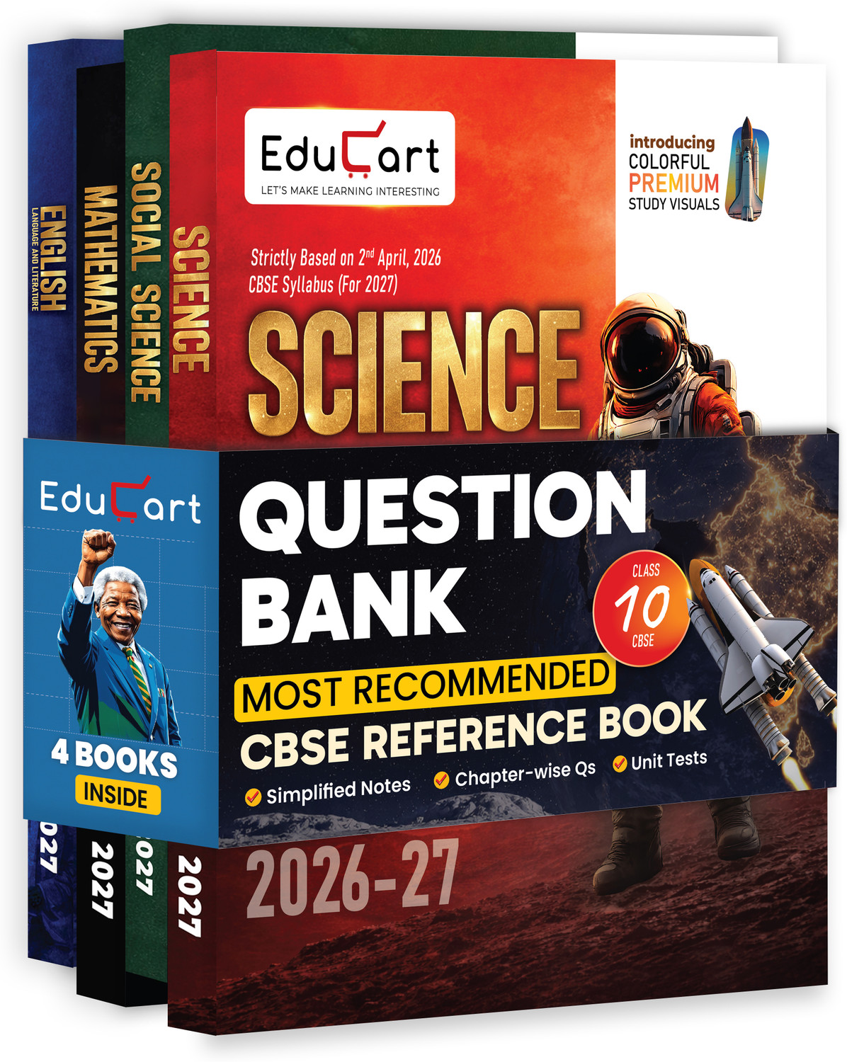 Image of Educart CBSE Class 10 Question Bank 2026-27 (4 Books) - Science, Mathematics, Social Science & English | Introducing Premium Colored Visuals and Pull-out Worksheets for 2027 Boards - Class 10 Question Bank 2027
