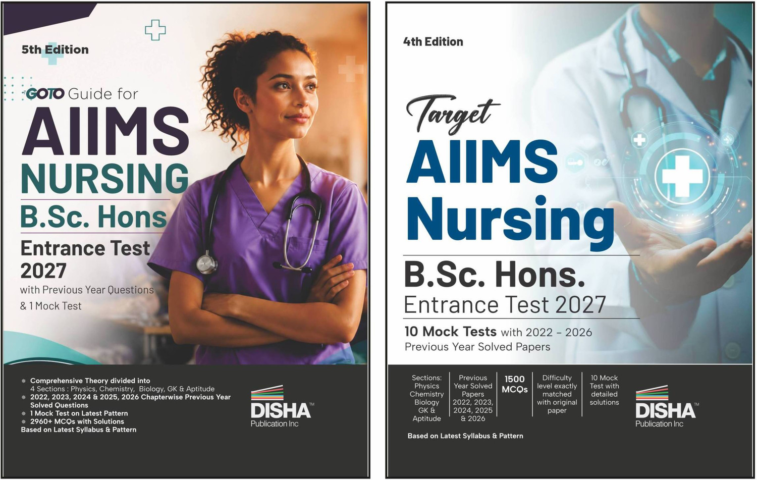 Image of Disha Combo (2 Books) Crack AIIMS Nursing B.Sc. Hons. Entrance Test 2027 - Study Material with PYQs & 10 Mock Tests 3rd Edition | Physics, Chemistry, Biology, General Knowledge & Aptitude