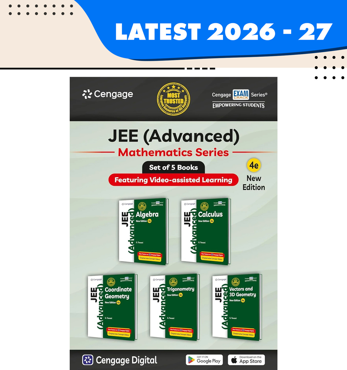 Image of Cengage Mathematics Combo for JEE Advanced: Algebra + Calculus + Coordinate Geometry + Trigonometry + Vectors & 3D Geometry Set of 5 Books with Chapterwise Concept Videos & Online Assessments