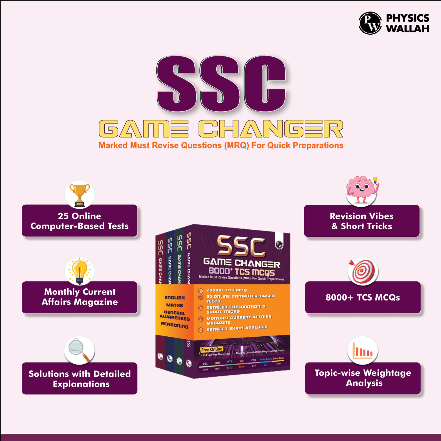 Image of PW SSC Game Changer Combo (Set of 4 Books) | 29000+ TCS PYQs Till 2025 | English, Maths, Reasoning, GA | With 25 Online CBT Tests