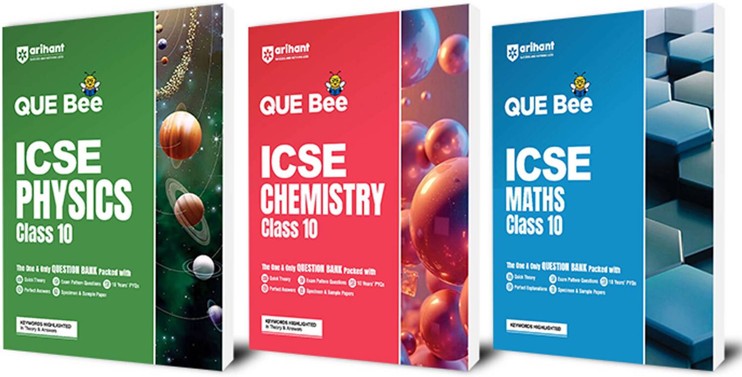 (Old Edition) QUE Bee ICSE Maths, Physics, Chemistry Class 10th Exam 2026 | Quick Theory, Exam Pattern Questions and Sample Question Paper