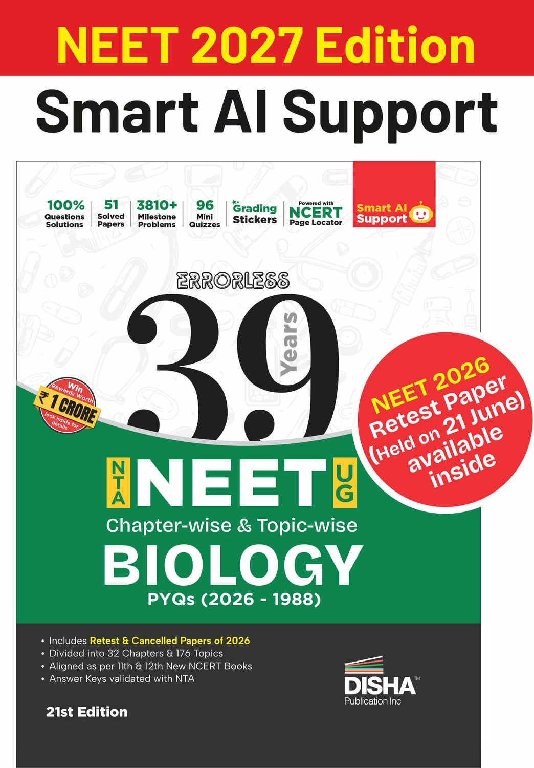 Image of Disha 39 Years Biology Chapterwise NEET PYQ Book| NEET Previous Year Solved Papers (2026-1988) | NEET Books 2027