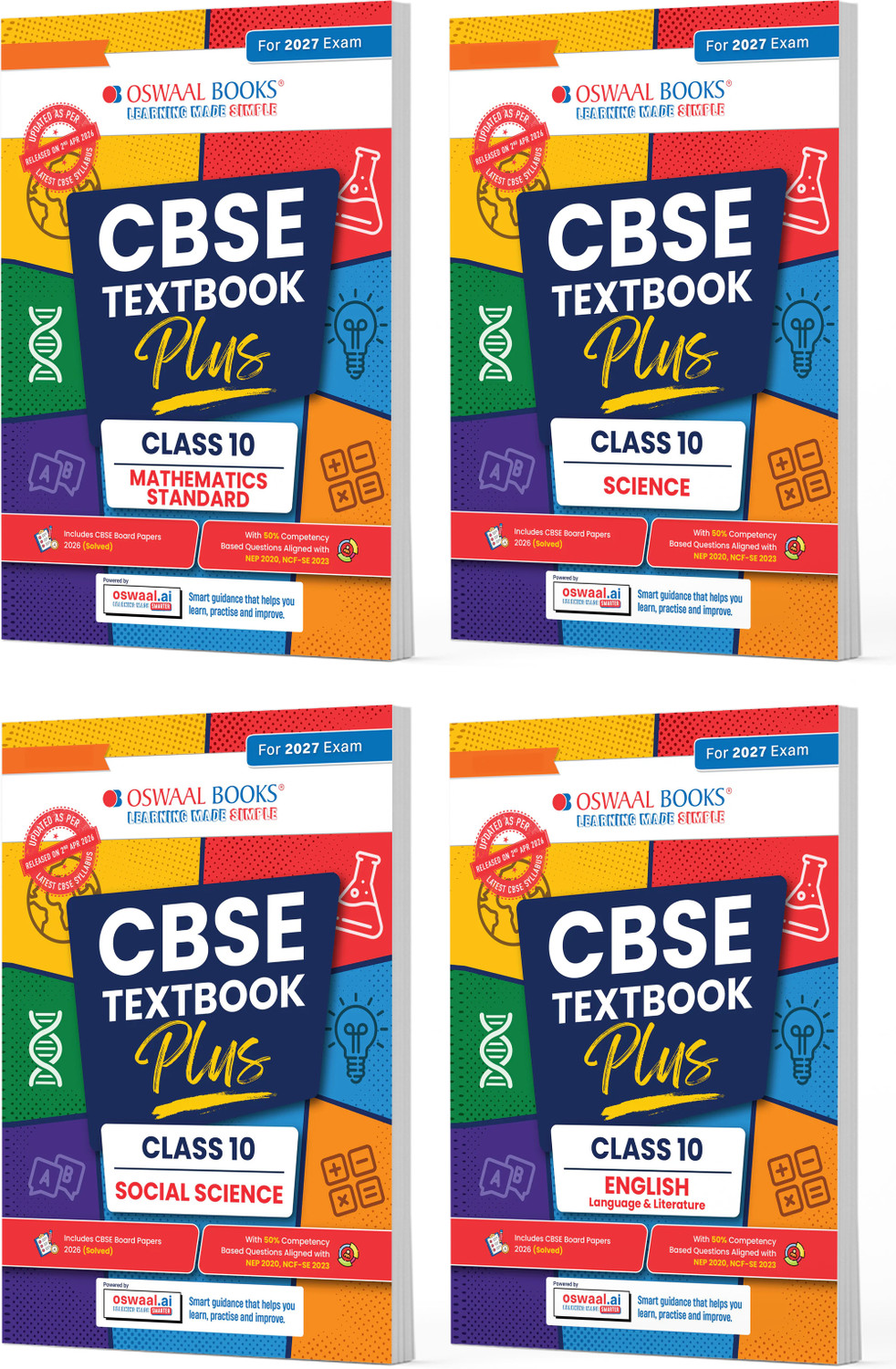 Image of CBSE Textbook Plus (2022-2026) | Class 10 | Maths Standard, Science, Social Science & English Language Literature (Set Of 4 Books) Includes 2026 Papers | Competency Focused Questions | 2027 Exam