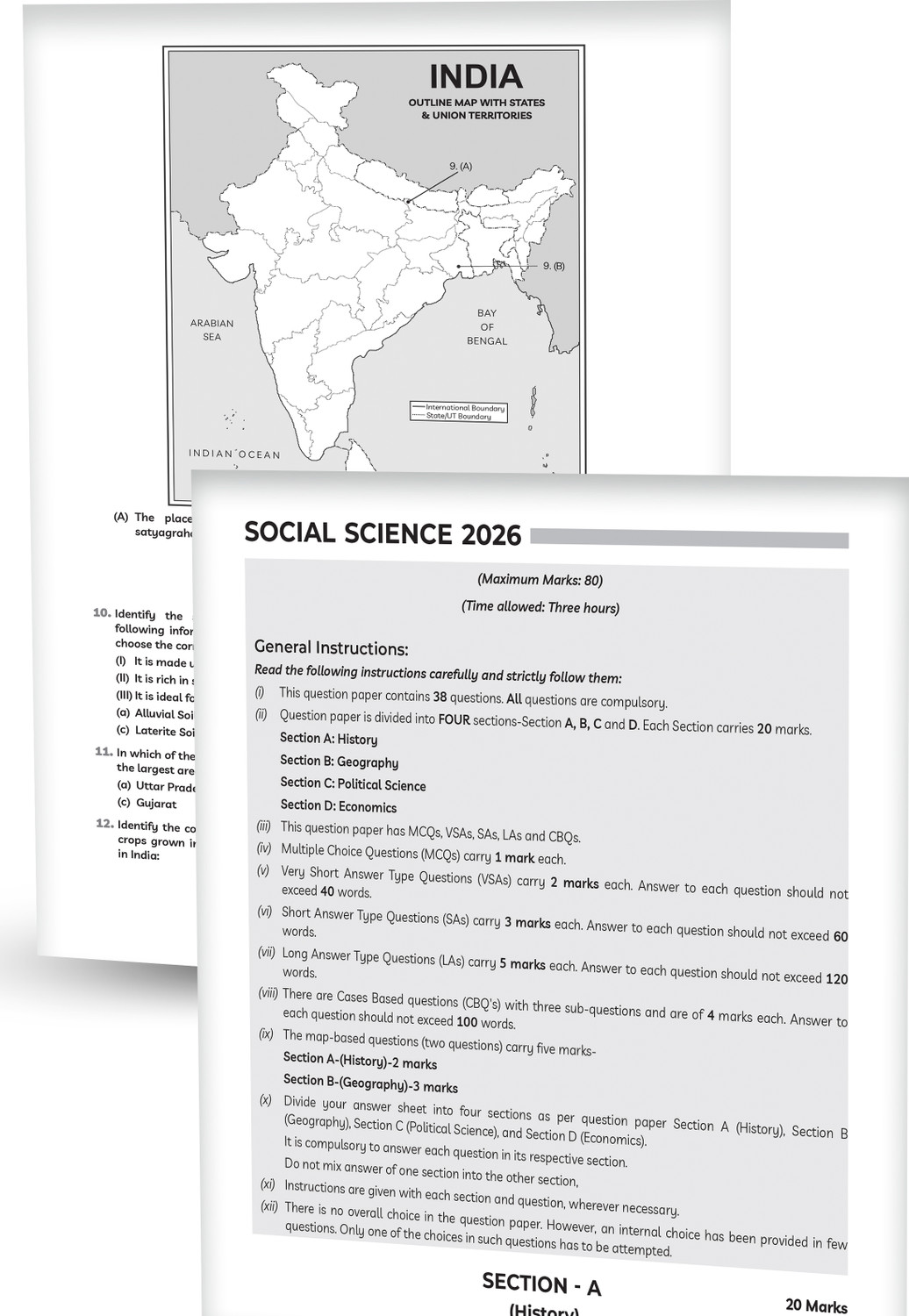 Image of (10 subjects in 1) Educart Granth CBSE Class 10 Previous 10 Year Solved Papers 2027 - with PYQ Charts (Mathematics Standard & Basic, Social Science, Science, Hindi A & B, English, Computer Applications, IT and Sanskrit)