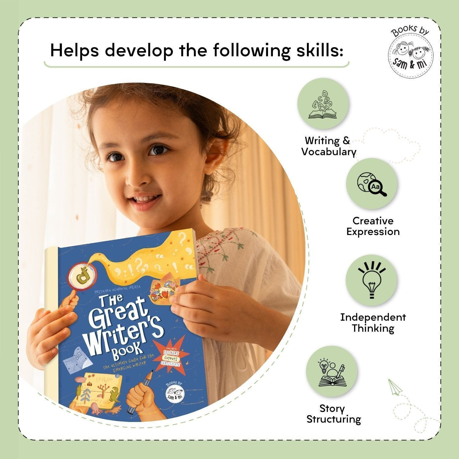 Image of The Great Writers Book - Creative Activity Book for Budding Writers with Stickers, DIY Craft, Cutouts & Certificate | Create Greeting Cards, Jokes, Stories & More (Ages 5-10) by SAM & MI