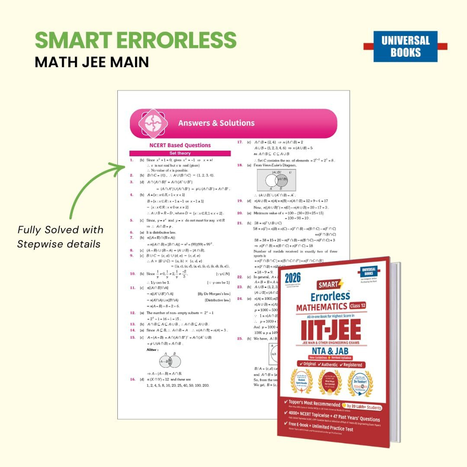 Image of Universal Books Smart Errorless Mathematics Class 11 for JEE Main & Advanced 2026 | NCERT Based | 3600+ Topicwise MCQs, PYQs From Last 48 Years | JEE Practice Set | With Notes, Mindmaps, Free E-Book