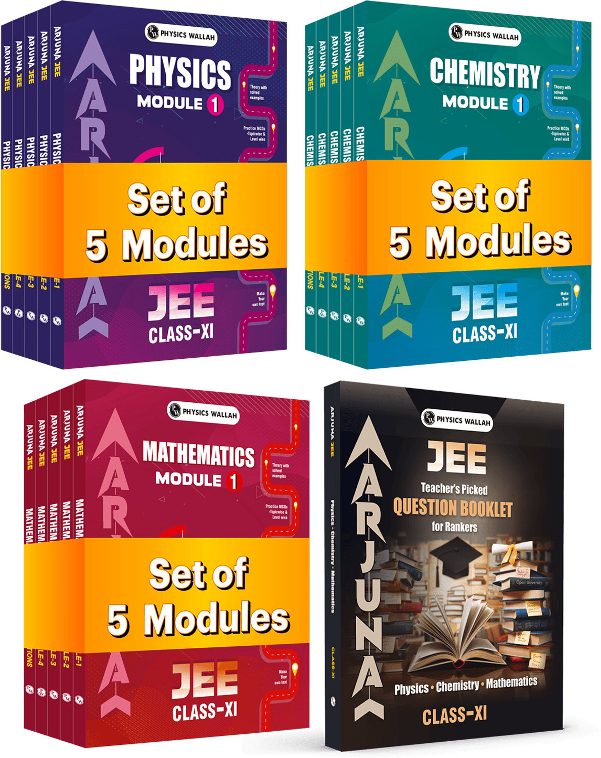 Image of PW Arjuna For JEE Main & Advanced Class 11 Physics, Chemistry, Mathematics Modules and Question Booklet with Solutions Combo Set of 16 Books (2026 Edition)
