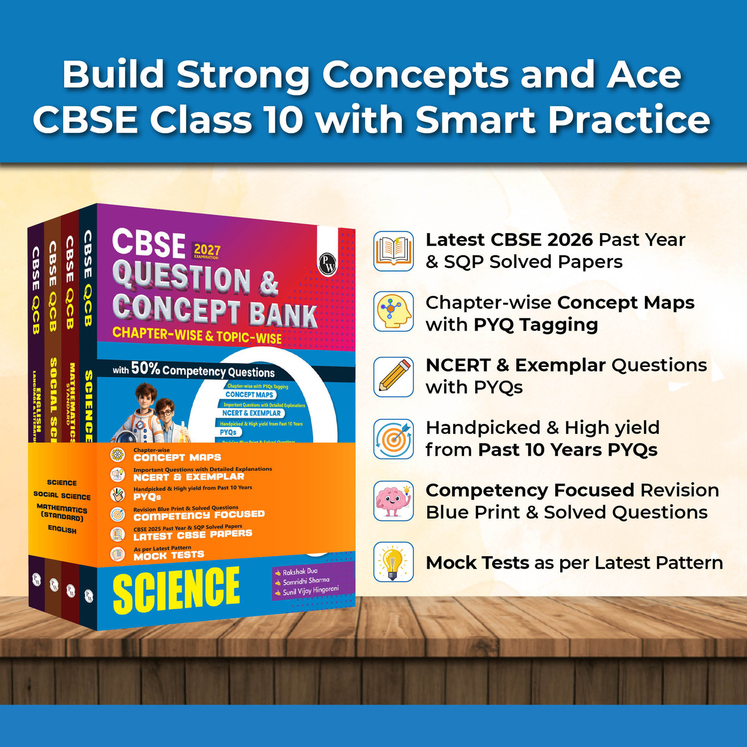 Image of PW CBSE Question & Concept Bank (QCB) Class 10 Maths (Standard), Science, Social Science, English