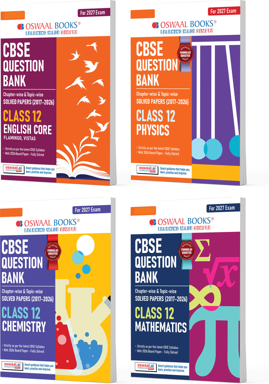 Image of Oswaal CBSE Question Bank for Class 12 English Core, Physics, Chemistry & Maths