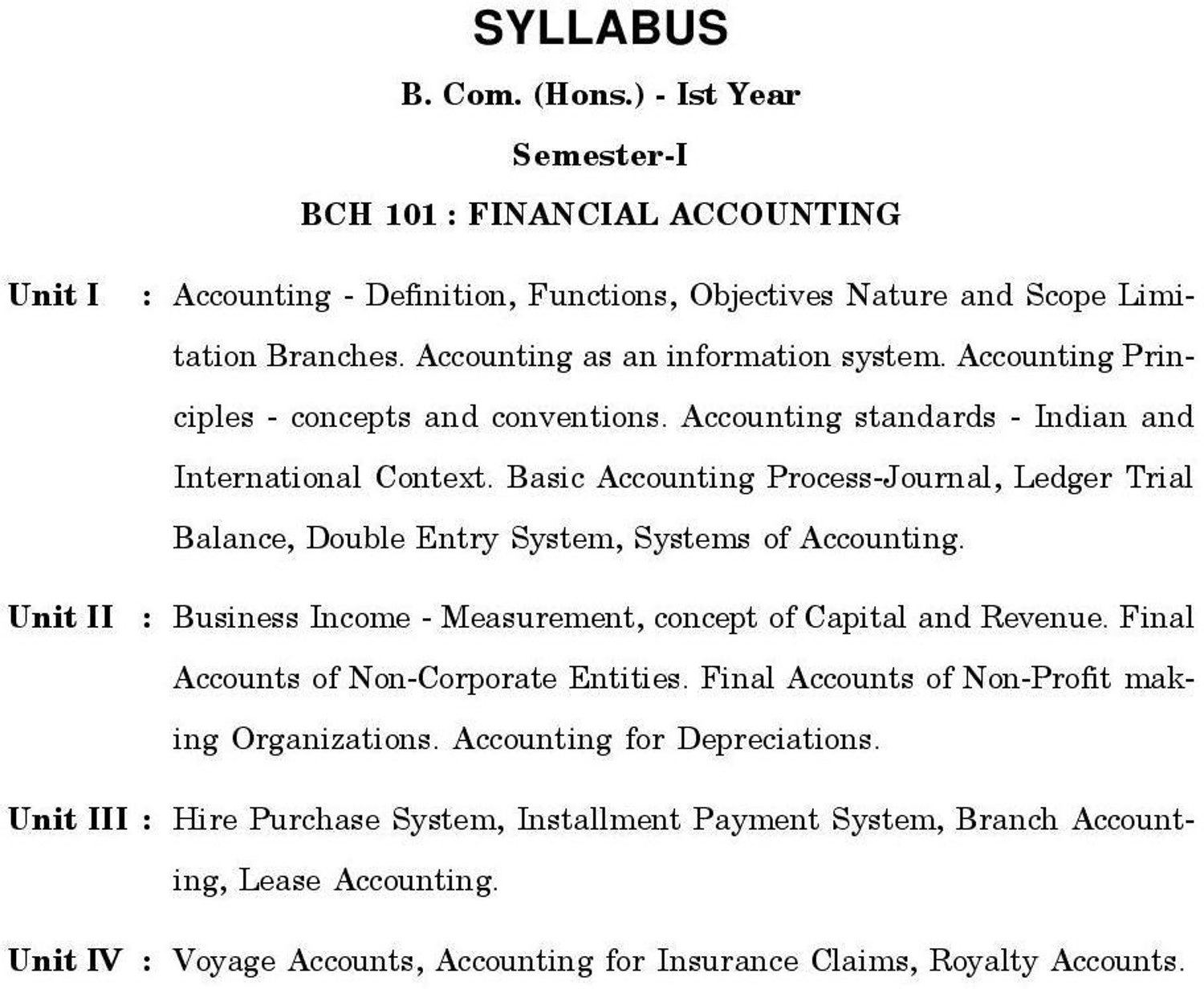 Image of Financial Accounting For B.Com (Hons.) Ist Semester of Chhatrapati Shahu Ji Maharaj University, Lucknow University, National PG College Lucknow