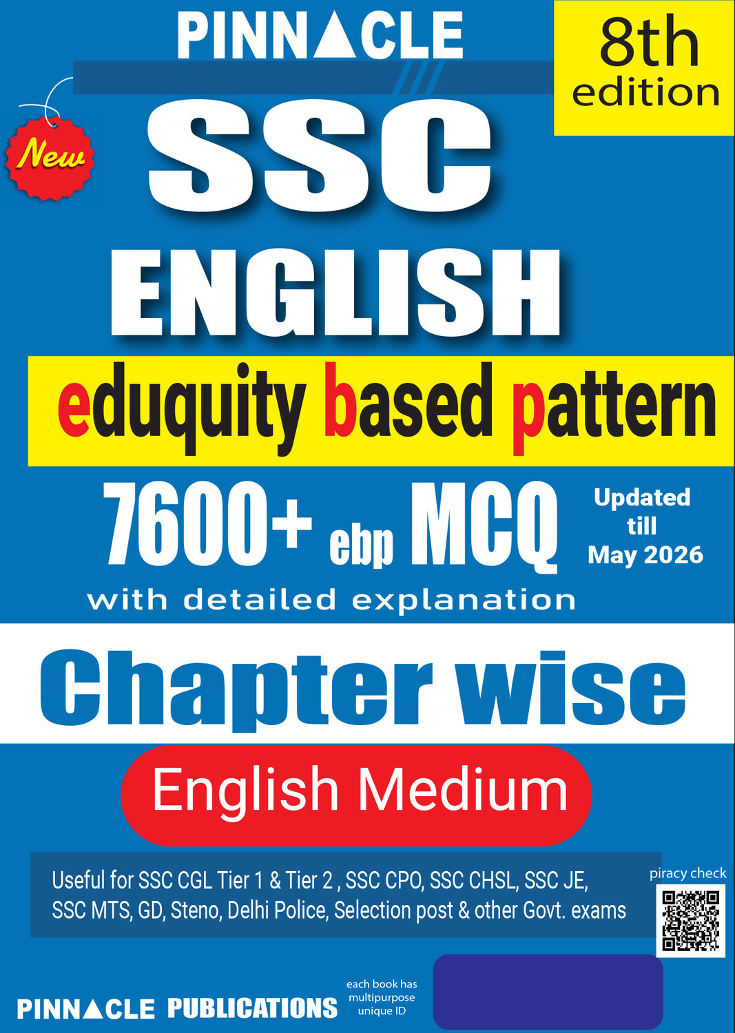Image of SSC English 7600+ ebp MCQs book | 8th Edition | Updated Till May 2026 | English Medium | Eduquity-Based SSC Pattern | Chapterwise Detailed Practice Book for SSC CGL, CHSL, MTS, CPO, GD & Other SSC Exams
