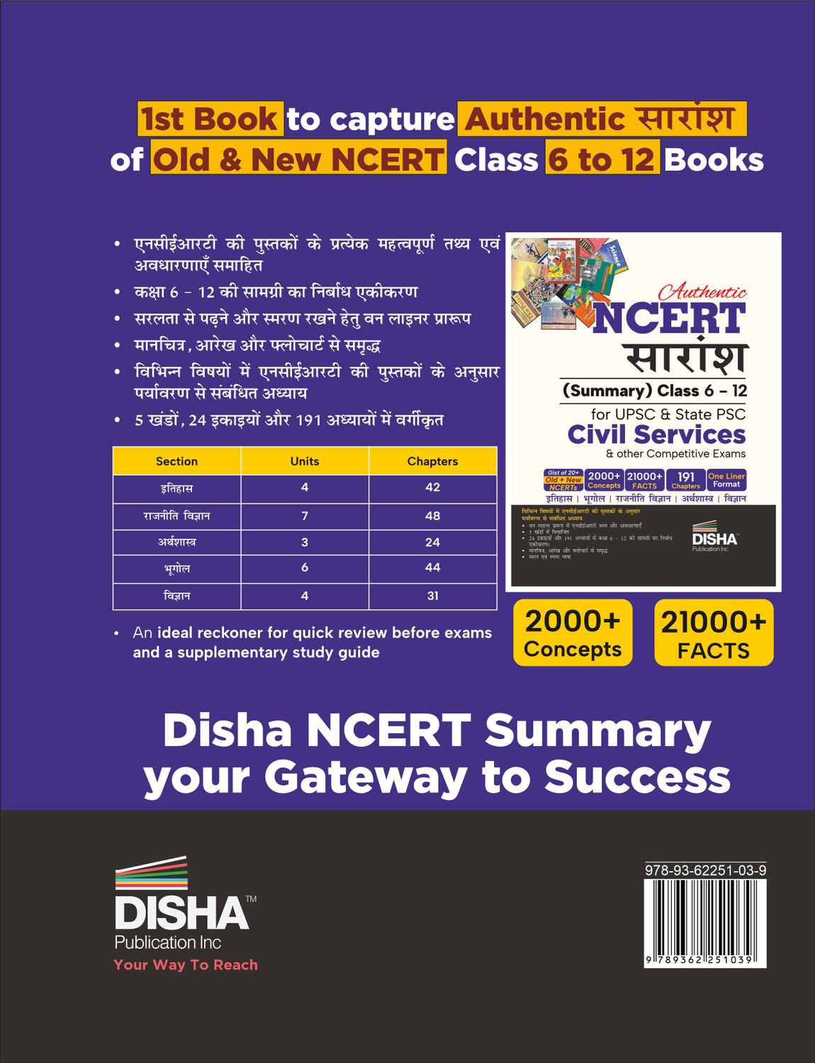 Image of Disha Authentic NCERT Saaransh (Summary) Class 6 to 12 for UPSC & State PSC Civil Services & other Competitive Exams Hindi Edition | Old & New NCERT General Studies | IAS Prelims & Mains