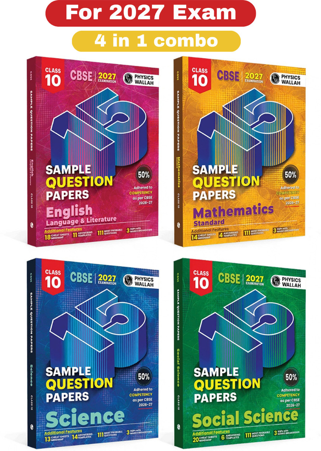 Image of PW CBSE 15 Sample Question Papers Class 10 Science, Maths Standard, Social Science and English For 2027 Board Exam