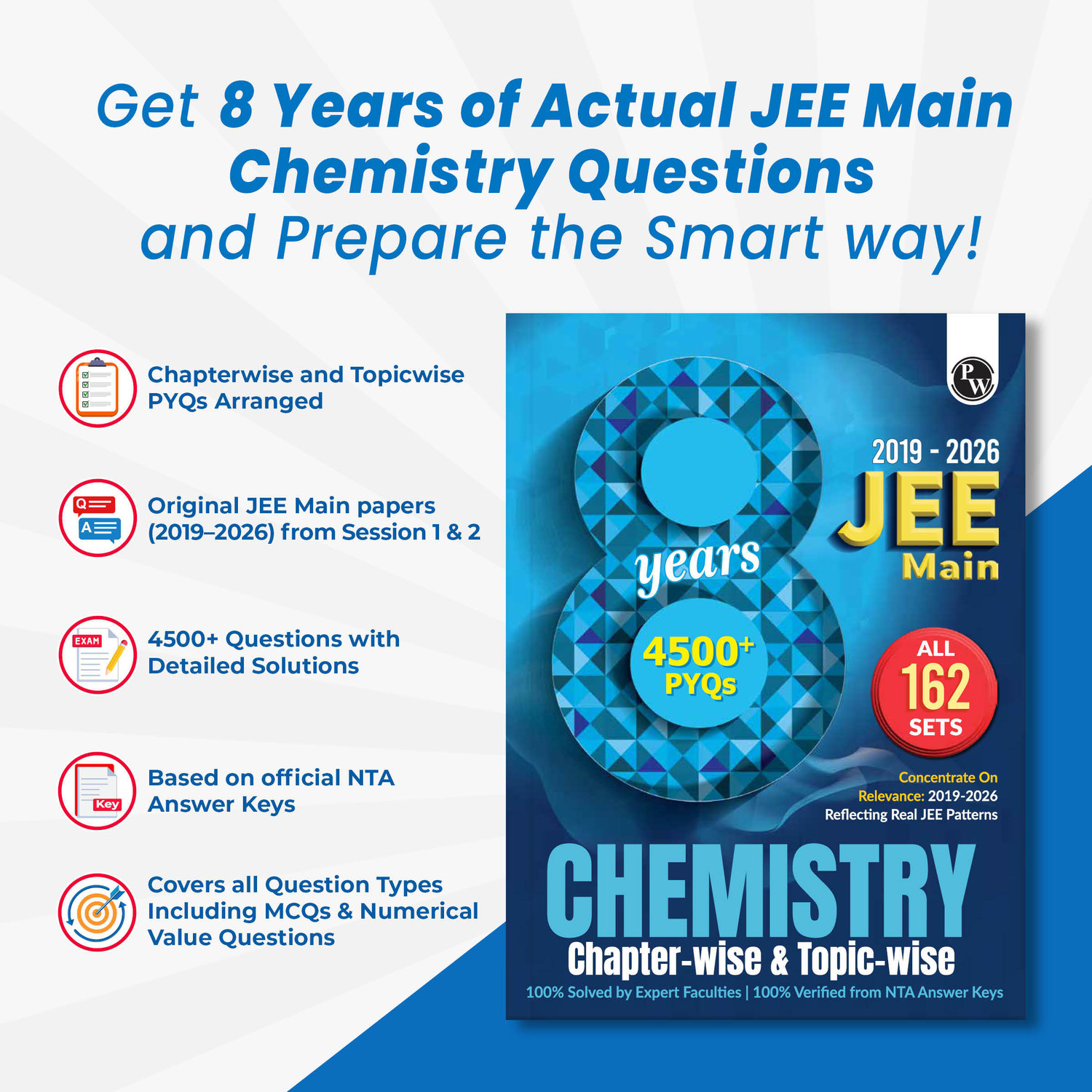 Image of PW JEE Main 8 Years (2019 - 2026) PYQs Chemistry Chapterwise and Topicwise