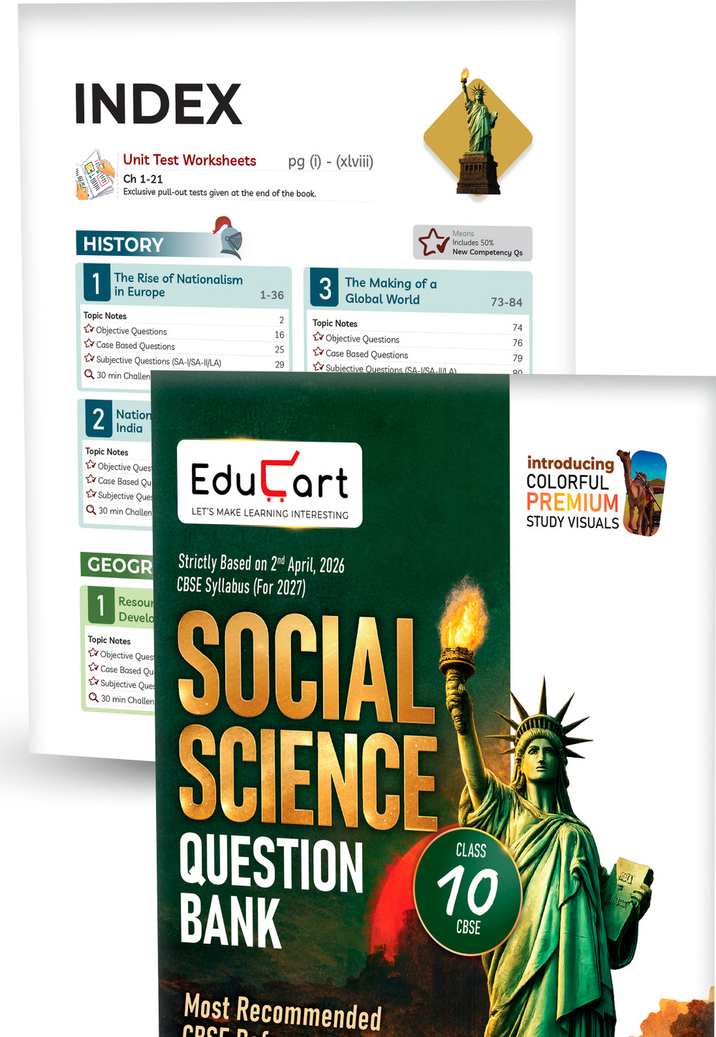 Image of Educart CBSE Class 10 Question Bank 2026-27 (4 Books) - Science, Mathematics, Social Science & English | Introducing Premium Colored Visuals and Pull-out Worksheets for 2027 Boards - Class 10 Question Bank 2027