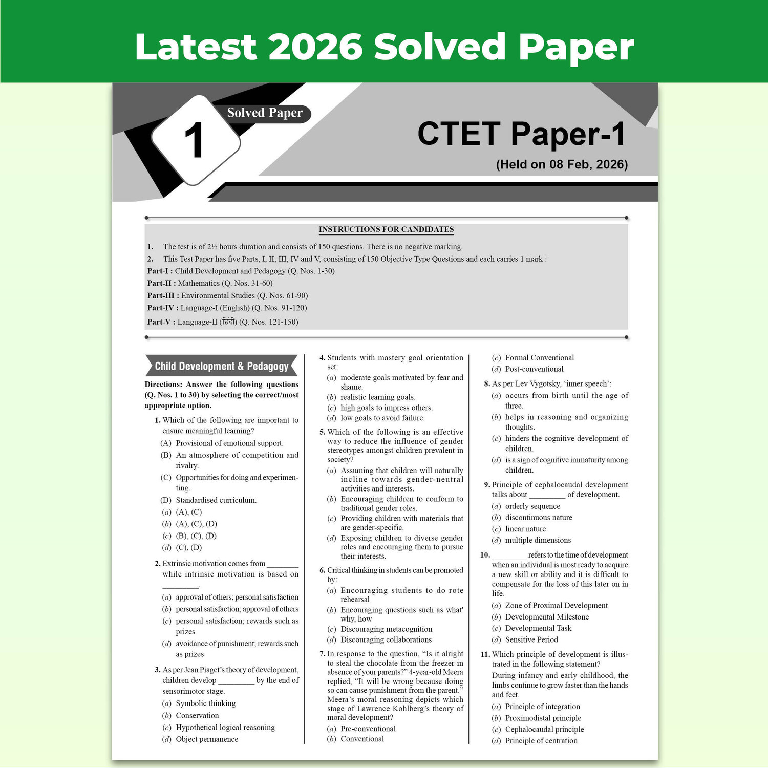 Image of PW CTET Paper 1 (Class 1-5) 24 Previous Year Solved Papers 2026-2011 PYQ Questions