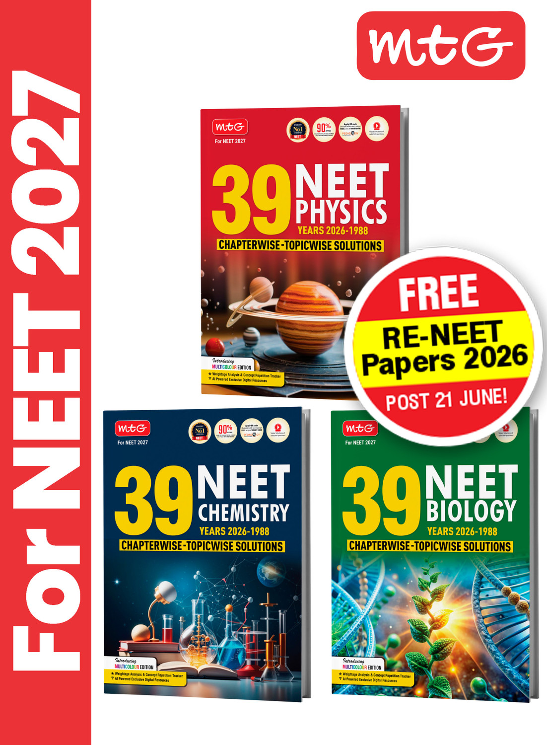 Image of MTG NEET PYQ 39 Years Physics, Chemistry & Biology Book For 2026-2027 Exam