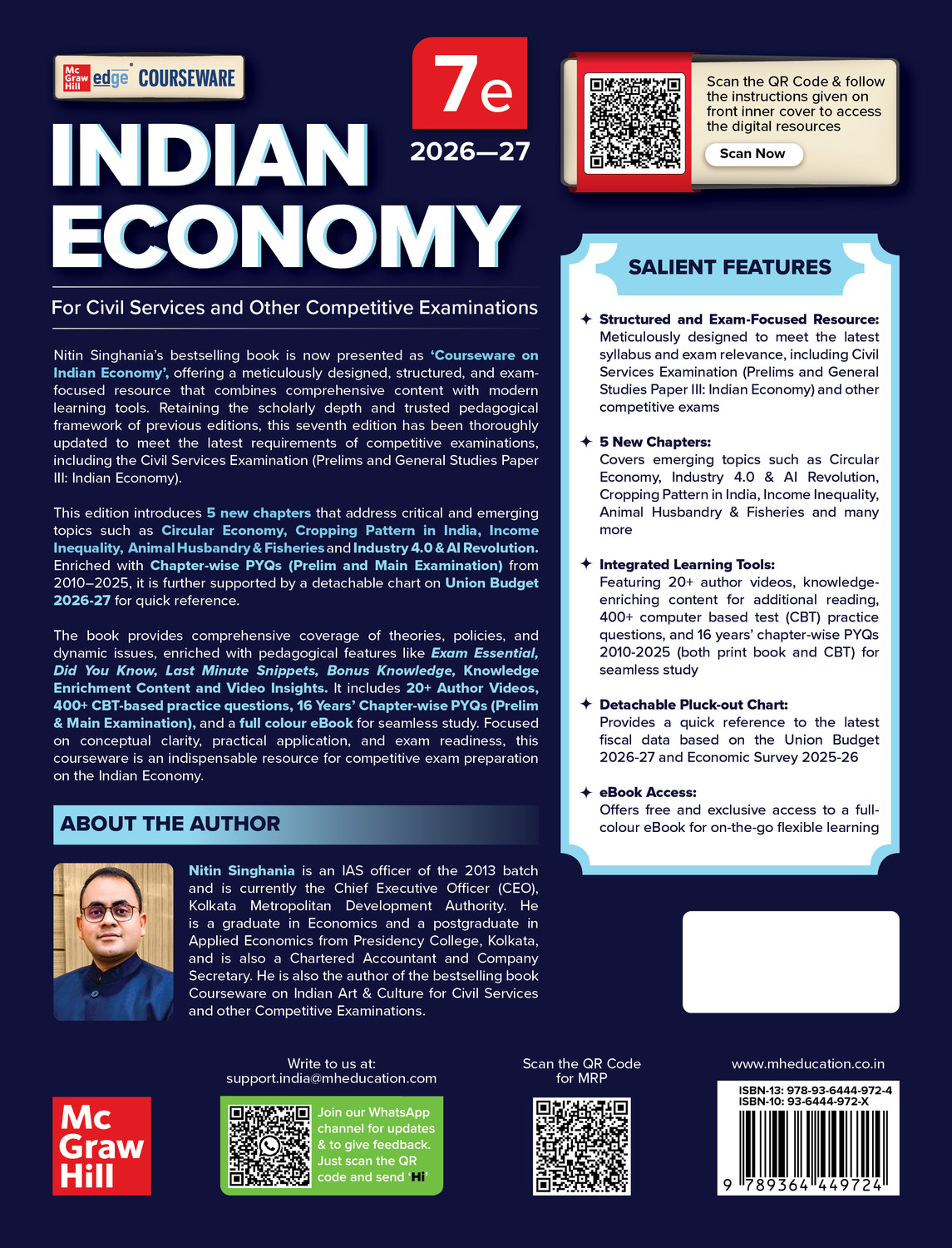 Image of Indian Economy, 7e by Nitin Singhania (IAS) for UPSC 2026-27 | Courseware | 16 Years' Prelims (2010-25) & Mains PYQs (2021-25) | 20+ Author Videos | 400+ Practice Questions | Full Colour eBook