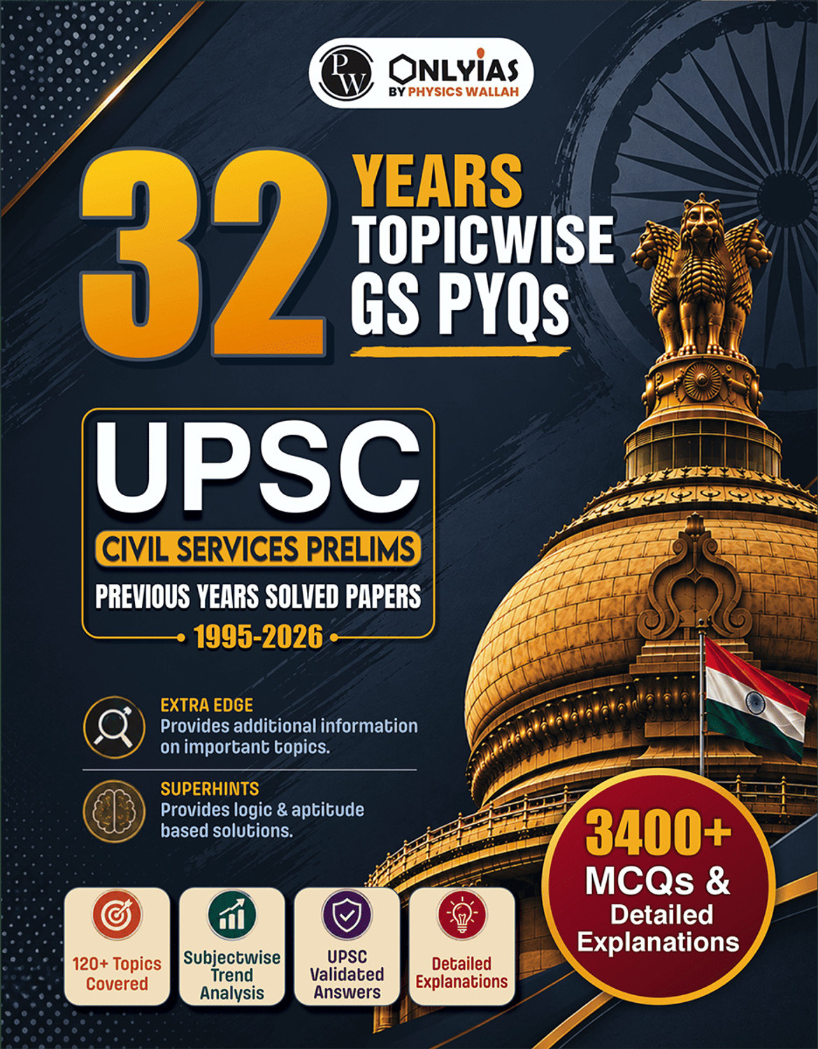 Image of PWOnlyIAS UPSC Prelims Previous Year Solved Papers 32 Years Topicwise GS PYQs (2026-1995)