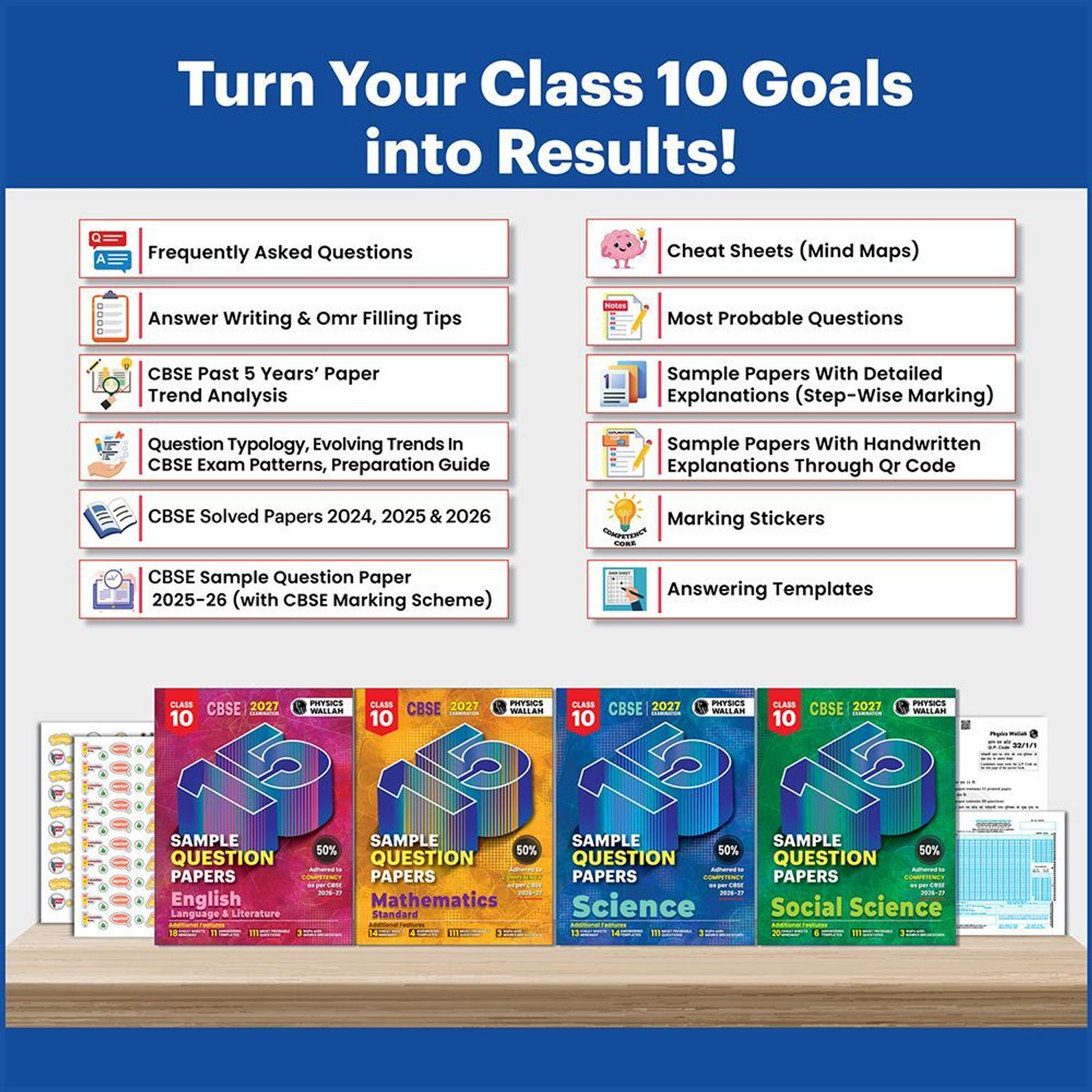 Image of PW CBSE 15 Sample Question Papers Class 10 Science, Maths Standard, Social Science and English For 2027 Board Exam