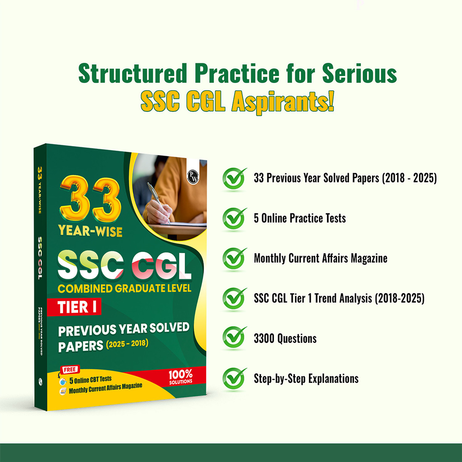 Image of PW 33 SSC CGL (Combined Graduate Level) Tier 1 Previous Year Solved Papers (2025-2018)