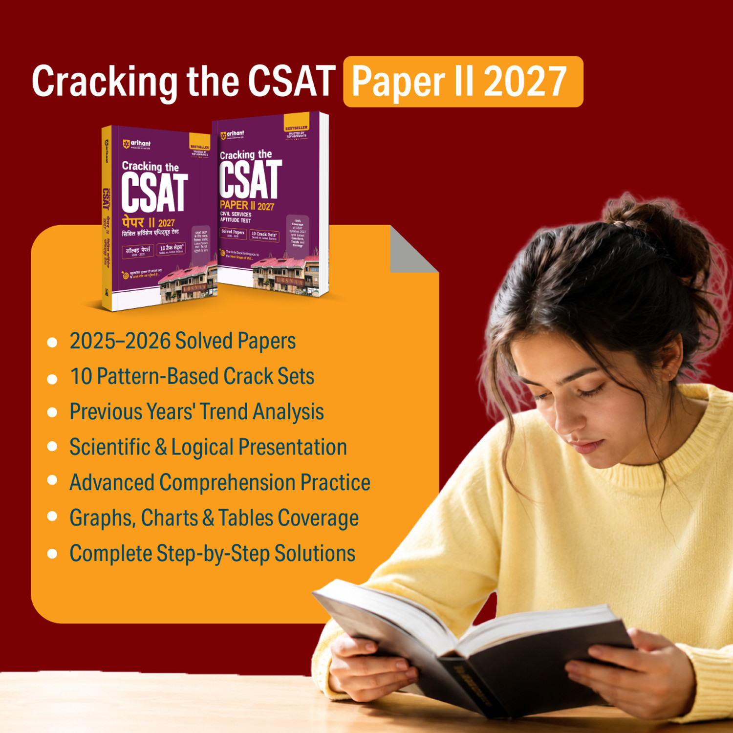 Image of Arihant Cracking the CSAT Paper II 2027 | UPSC Civil Services Aptitude Test | Complete CSAT Syllabus Coverage with Questions, Trends & Strategy | Solved Papers (2026-2025) & 10 Crack Sets