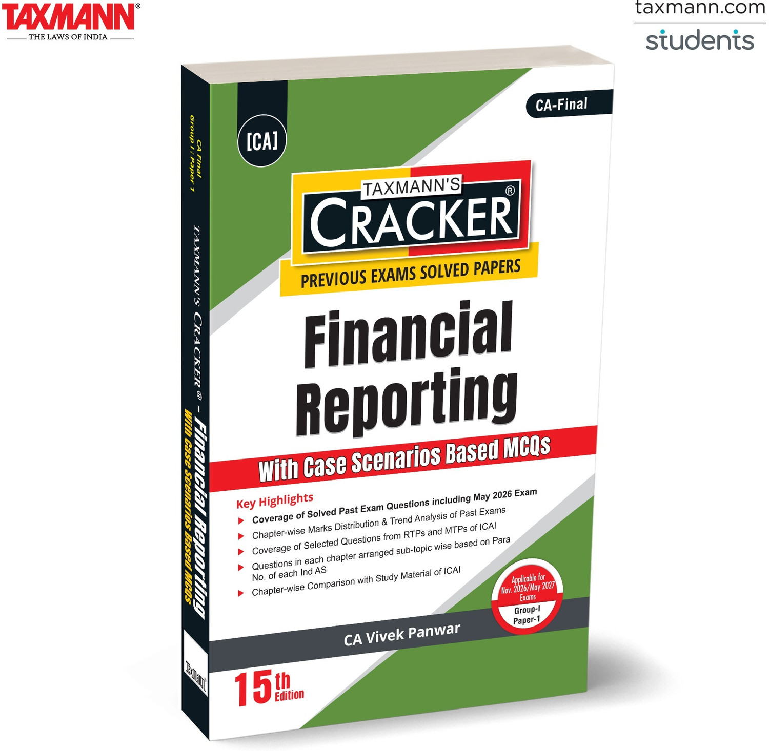 Image of Taxmann's CRACKER for Financial Reporting (Paper 1 | FR) - Fully-Solved Question Bank-Mapping Every Past-Exam | RTP & MTP Question to its Ind AS for CA Final | Nov.2026 /May 2027 Exams