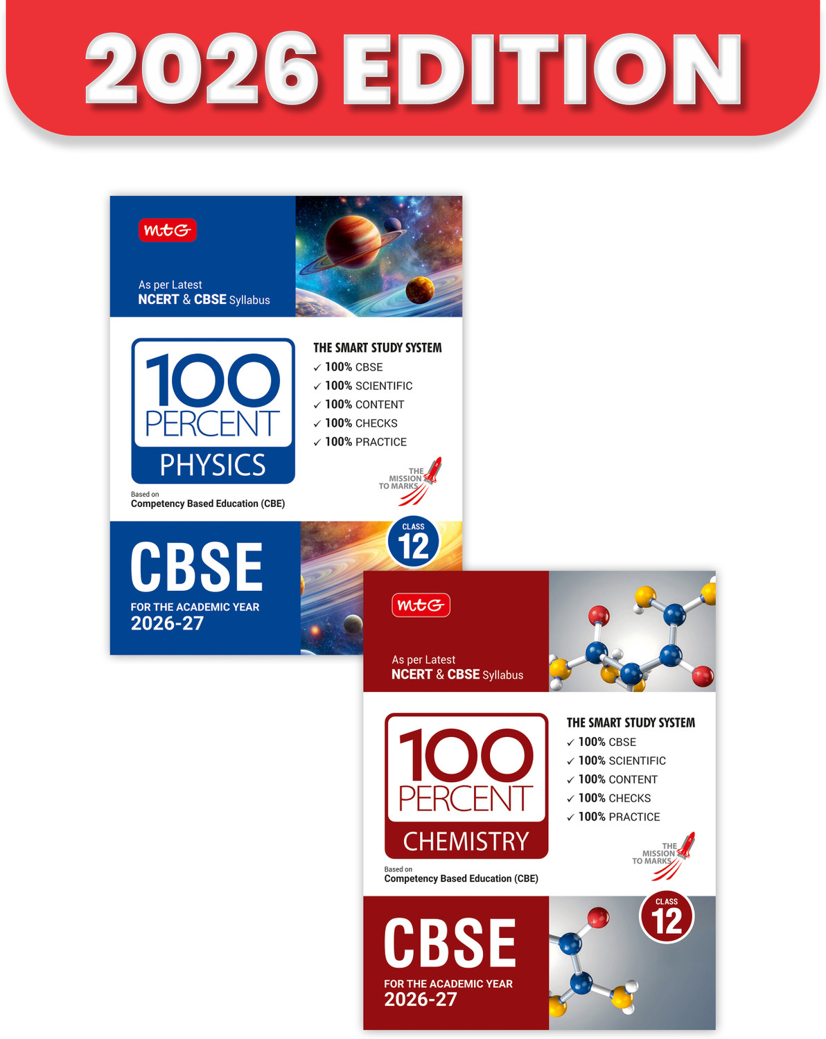 Image of MTG 100 Percent NCERT & CBSE Physics, Chemistry Class 12 For 2026-27 Exam (Set of 2) | As Per Revised NCERT Textbooks Syllabus | Theory, Concept Map, MCQs, Practice Paper & Exam Drill Available All in One Book
