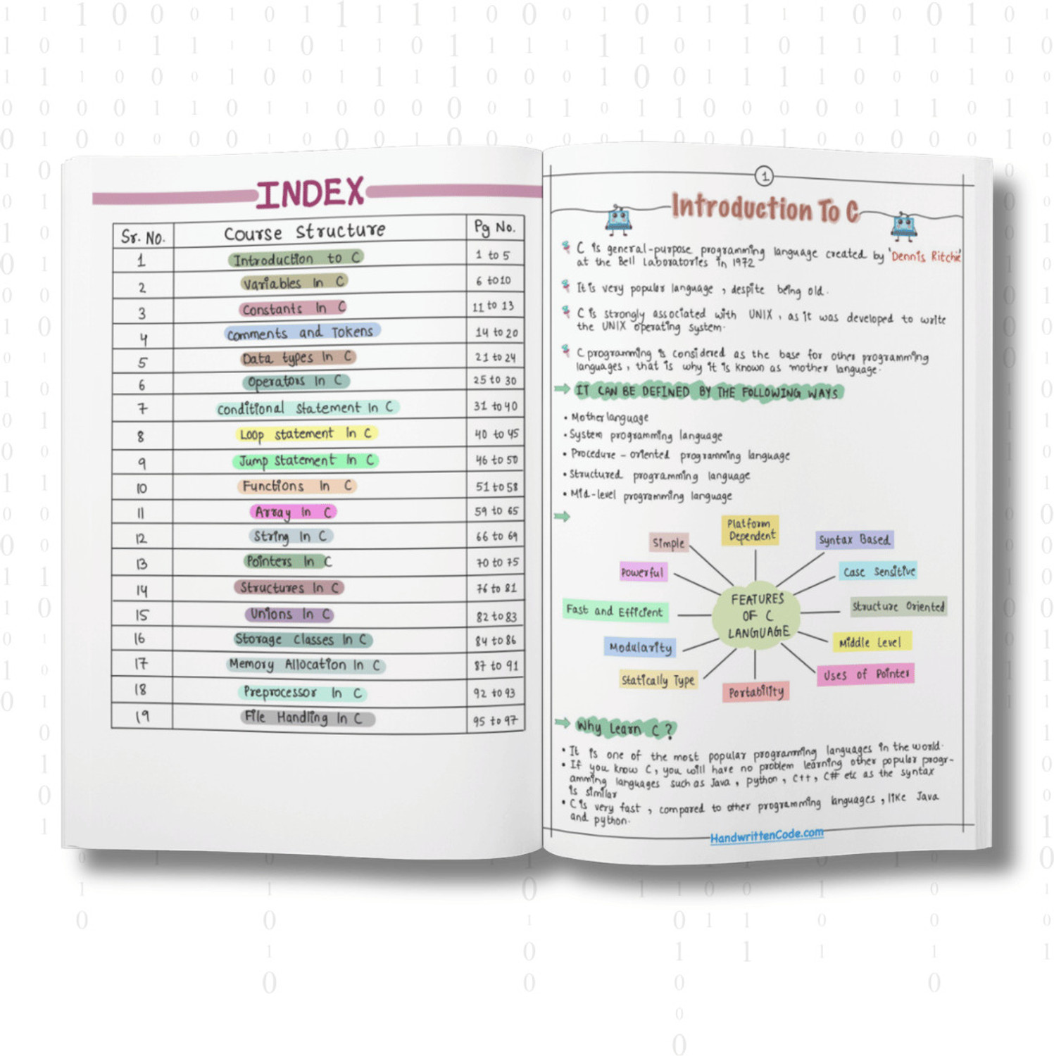 Image of C Programming Simplified Handwritten Notes | Easy & Colorful | Beginner to Advanced | Quick Learning Guide - Step-by-Step C Language Notes with Examples, Syntax, Logic & Concepts for Fast Learning