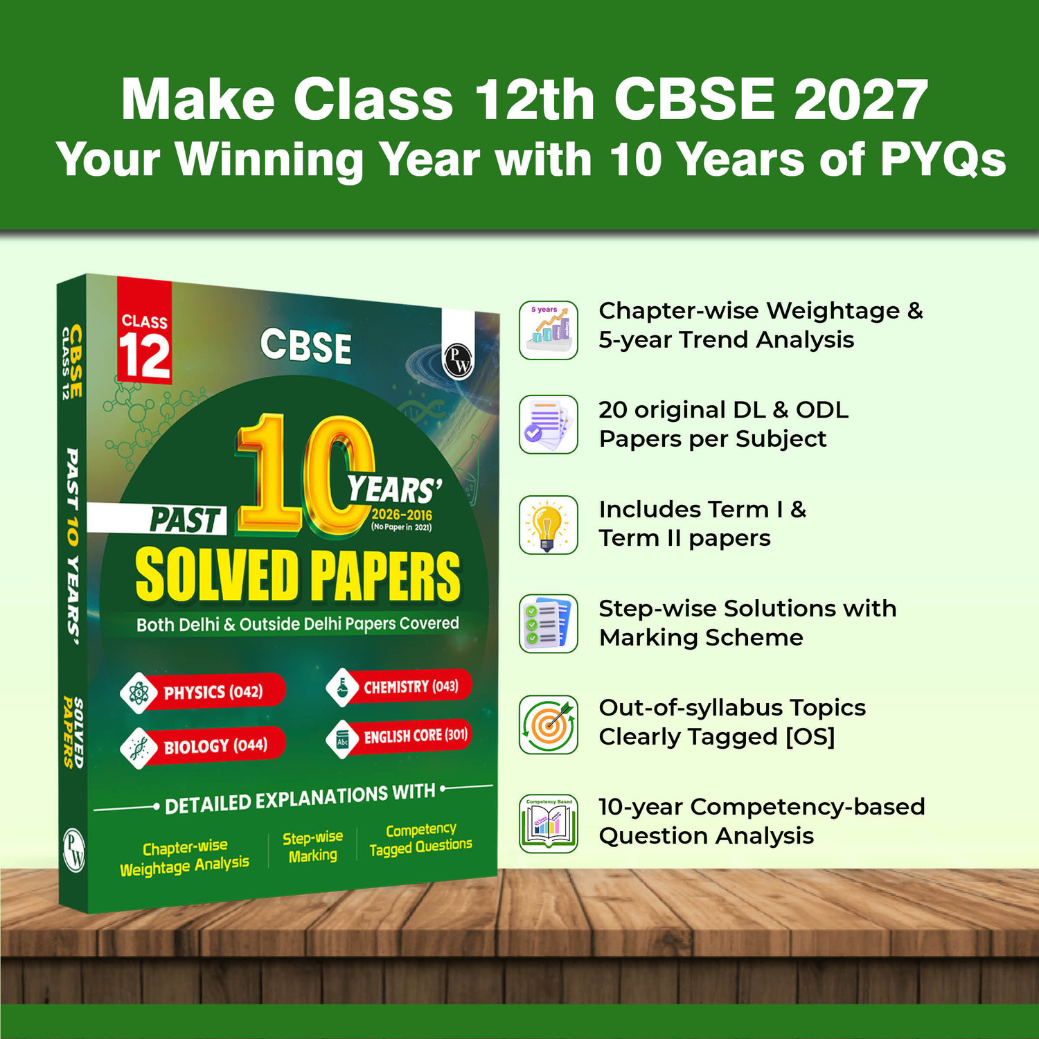 Image of PW CBSE Class 12 PYQs - Past 10 Years Solved Papers PCBE For 2027 Exams