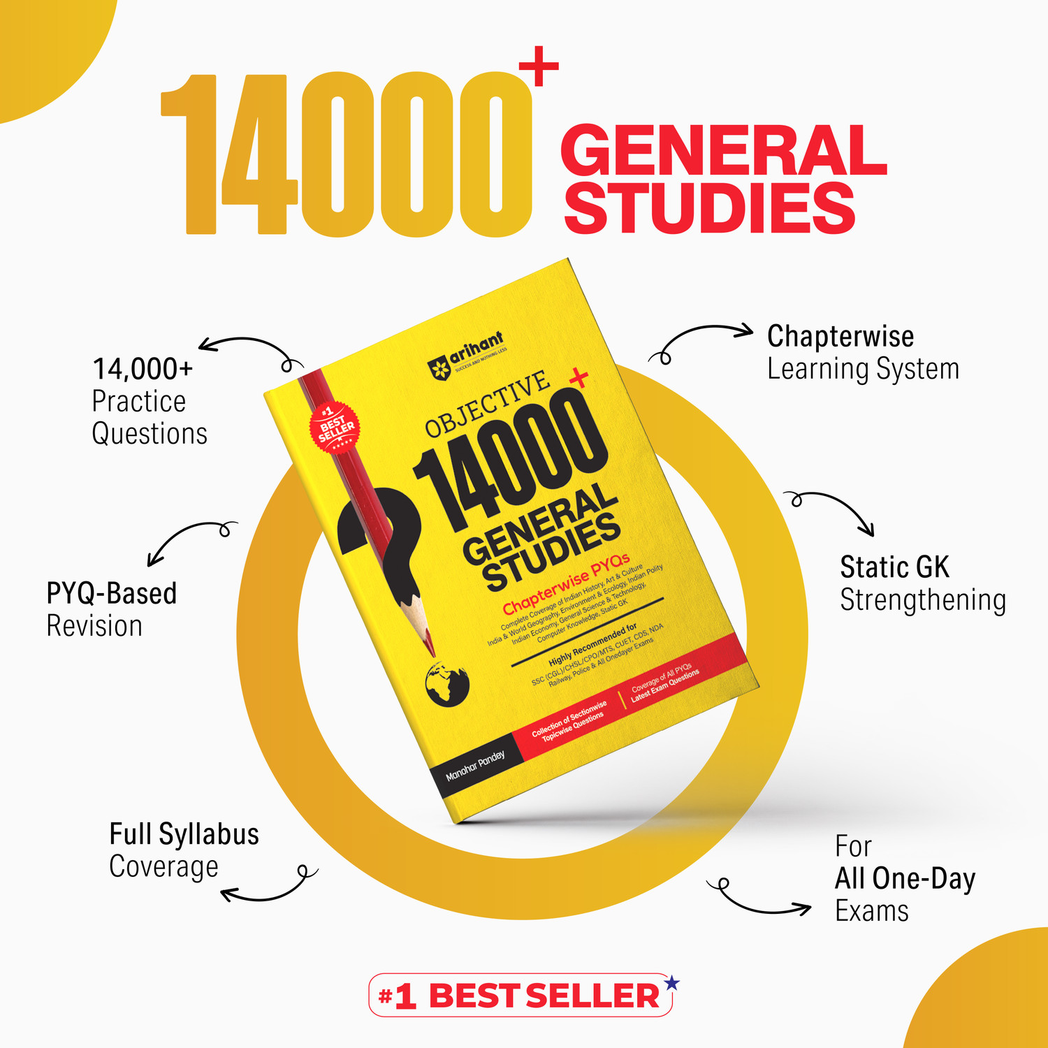 Image of Arihant Objective 14000+ General Studies Chapterwise PYQs | Complete Coverage of History, Polity, Geography, Economy, Science & Static GK |for SSC, Railway, NDA, CDS & All Competitive Exams