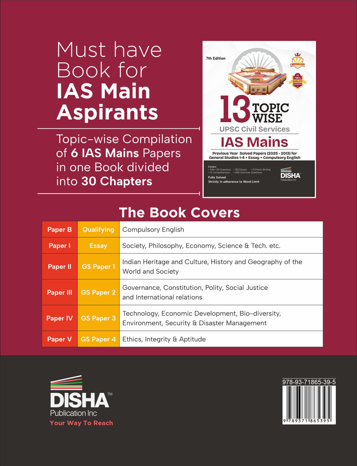 Image of Disha 13 Topic-Wise Upsc Civil Services IAS Mains Previous Year Solved Papers (2025 to 2013) for General Studies 1 - 4, Essay & Compulsory