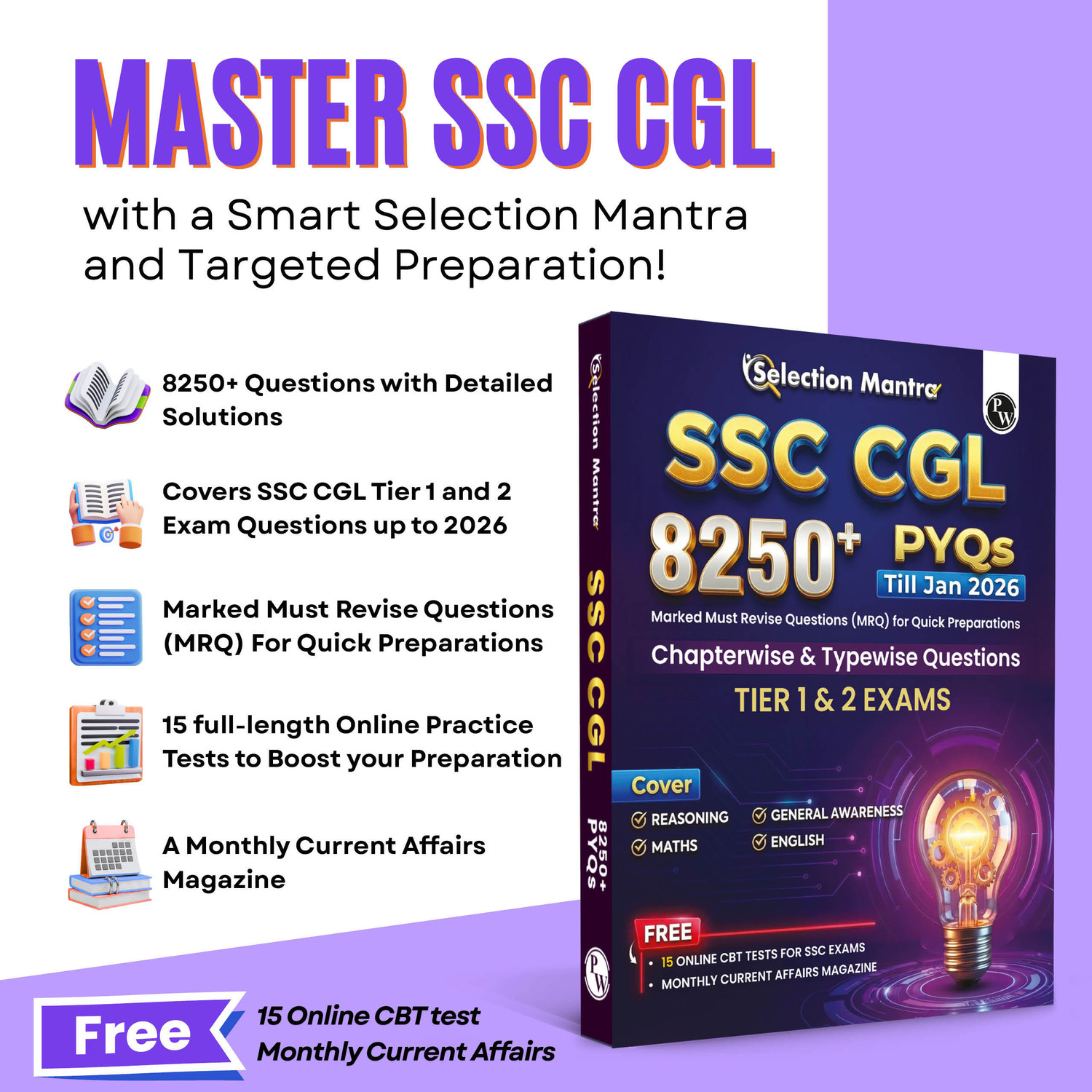 Image of PW Selection Mantra For SSC CGL Tier 1 & 2 Exams 8250+ PYQs Till Jan 2026