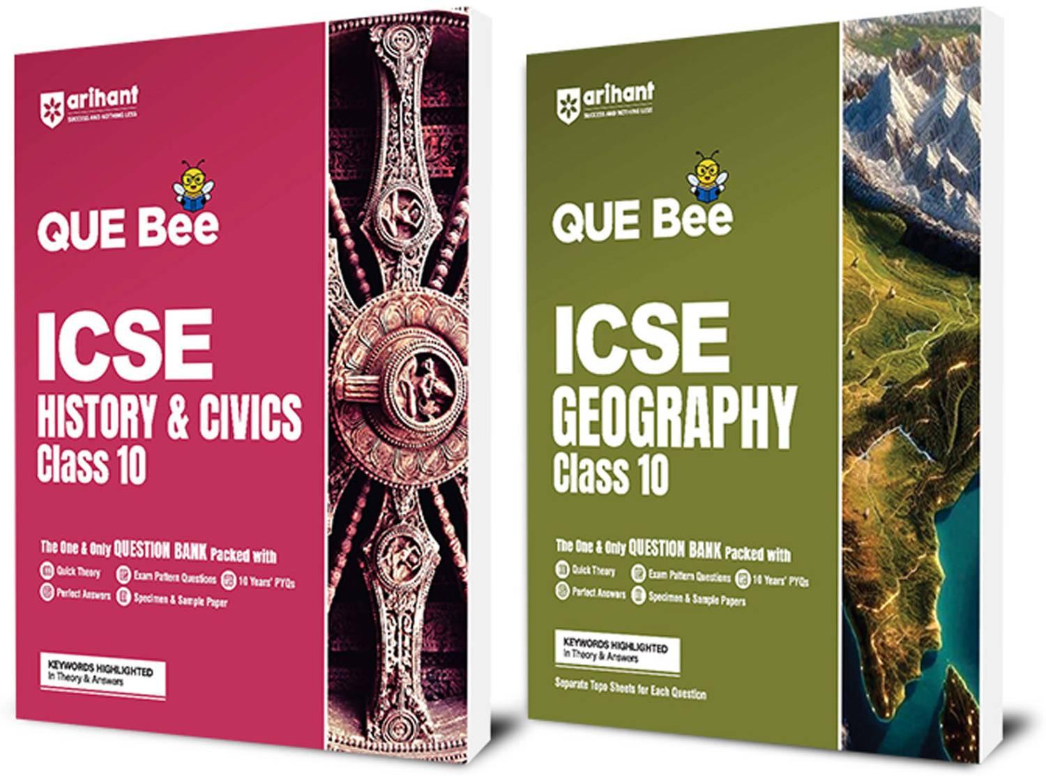 (Old Edition) QUE Bee ICSE GEOGRAPHY ,History & Civics Class 10th Exam 2026 | Quick Theory, Exam Pattern Questions and Sample Question Paper | Keywords Highlighted In Theory & Answers