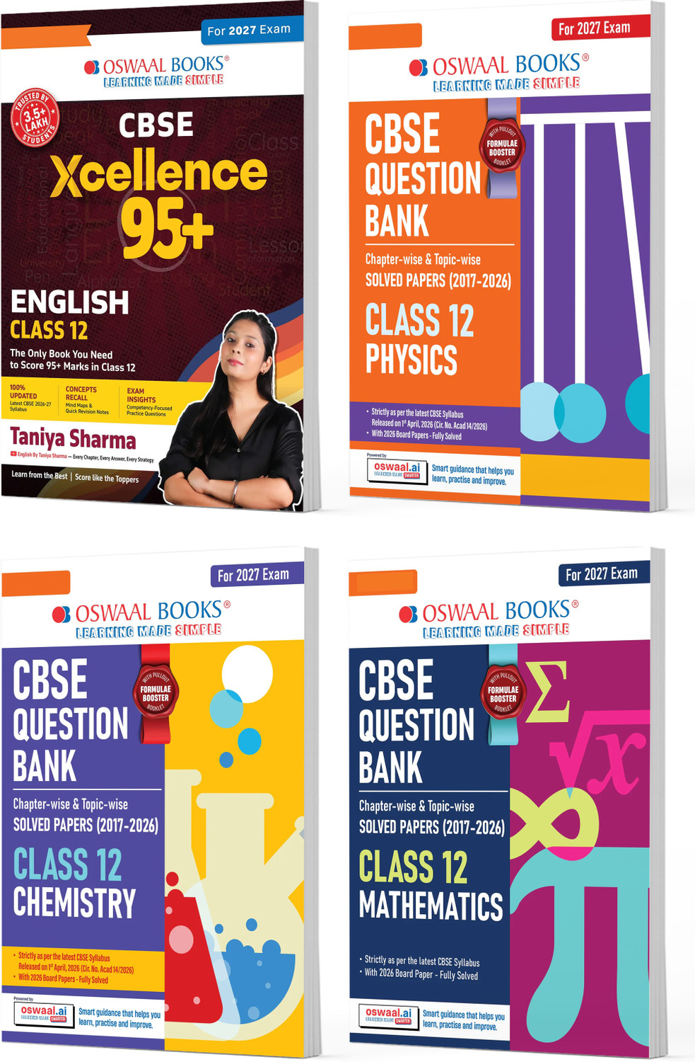 Image of CBSE Xcellence 95+ Scorer Pack English By Taniya Sharma with Question Banks for Class 12 Physics, Chemistry & Mathematics | Practice Qs | Includes PYQs, Concept Clarity (Set of 4) (For 2027 Board Exam)