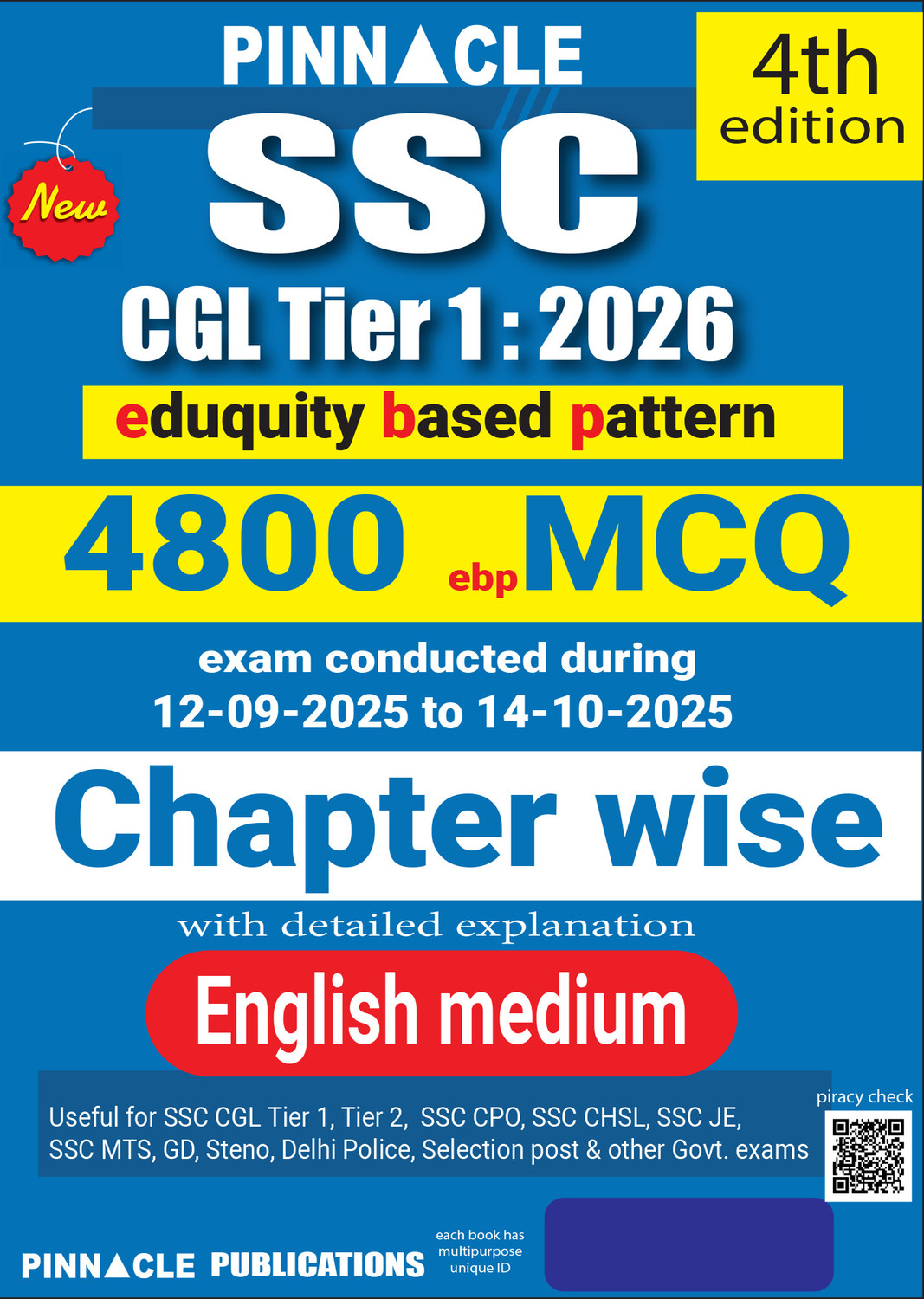 Image of SSC CGL Tier 1 2026 - 4800 ebp MCQ | Chapter wise with detailed explanation | English Medium | 4th edition | Pinnacle Publications