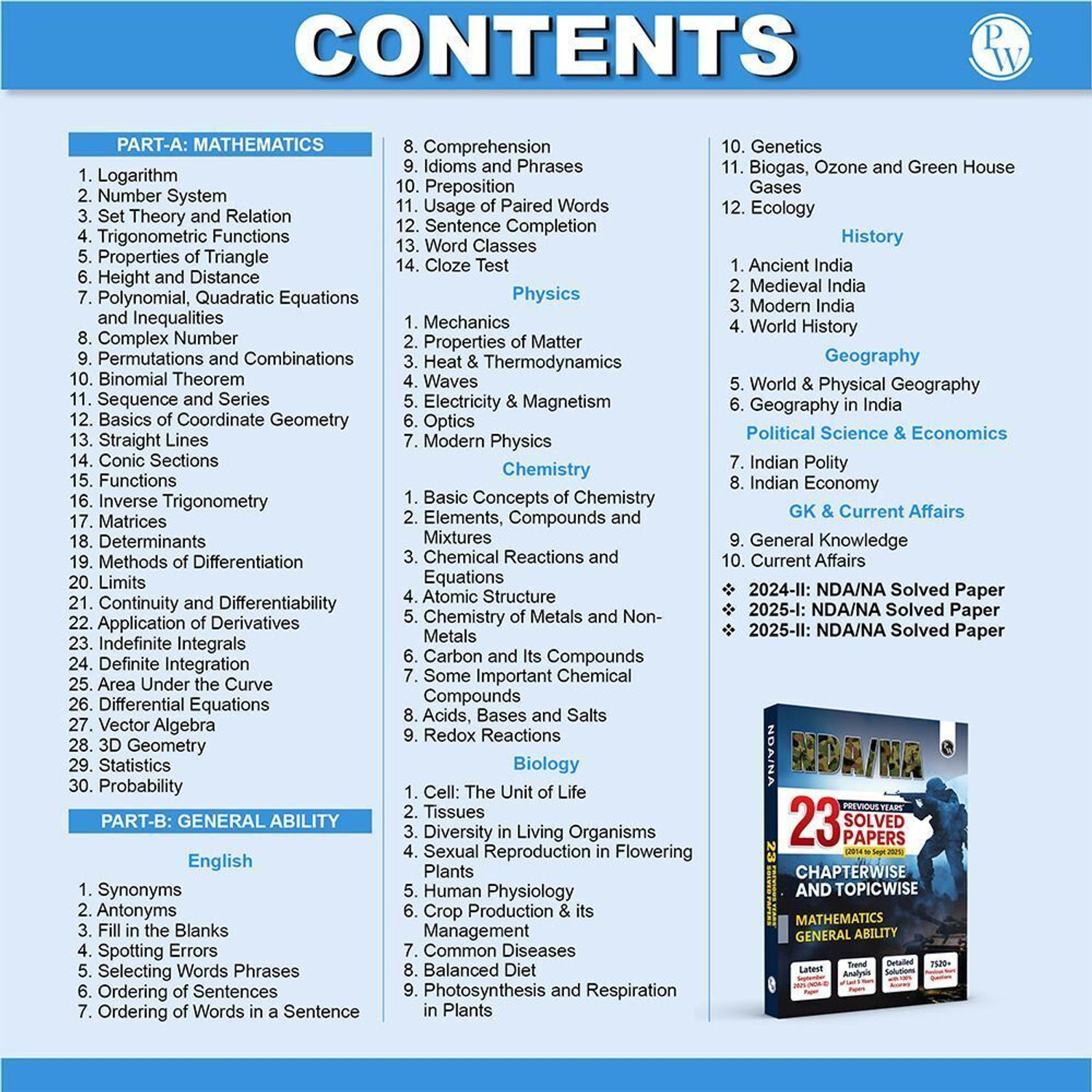 Image of PW NDA /NA 23 Previous Years Solved Papers (From 2014 to Sept 2025) For 2026 Exams - PW NDA /NA National Defence Academy & Naval Academy 23 Previous Years Solved Papers (2014 - Sept 2025) Chapterwise & Topicwise For Exam 2026