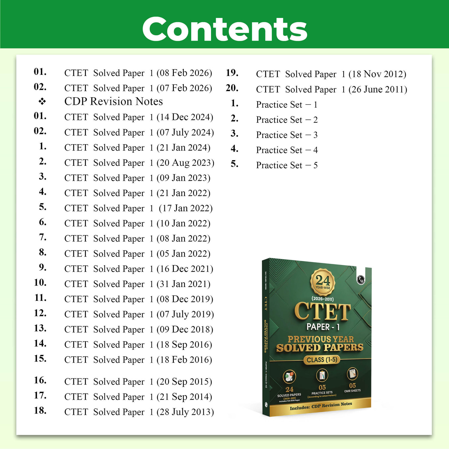 Image of PW CTET Paper 1 (Class 1-5) 24 Previous Year Solved Papers 2026-2011 PYQ Questions