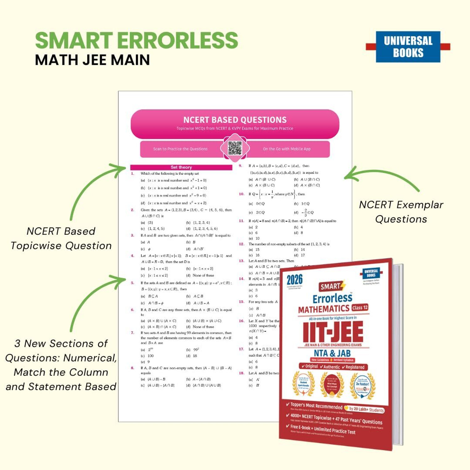 Image of Universal Books Smart Errorless Mathematics Class 11 for JEE Main & Advanced 2026 | NCERT Based | 3600+ Topicwise MCQs, PYQs From Last 48 Years | JEE Practice Set | With Notes, Mindmaps, Free E-Book